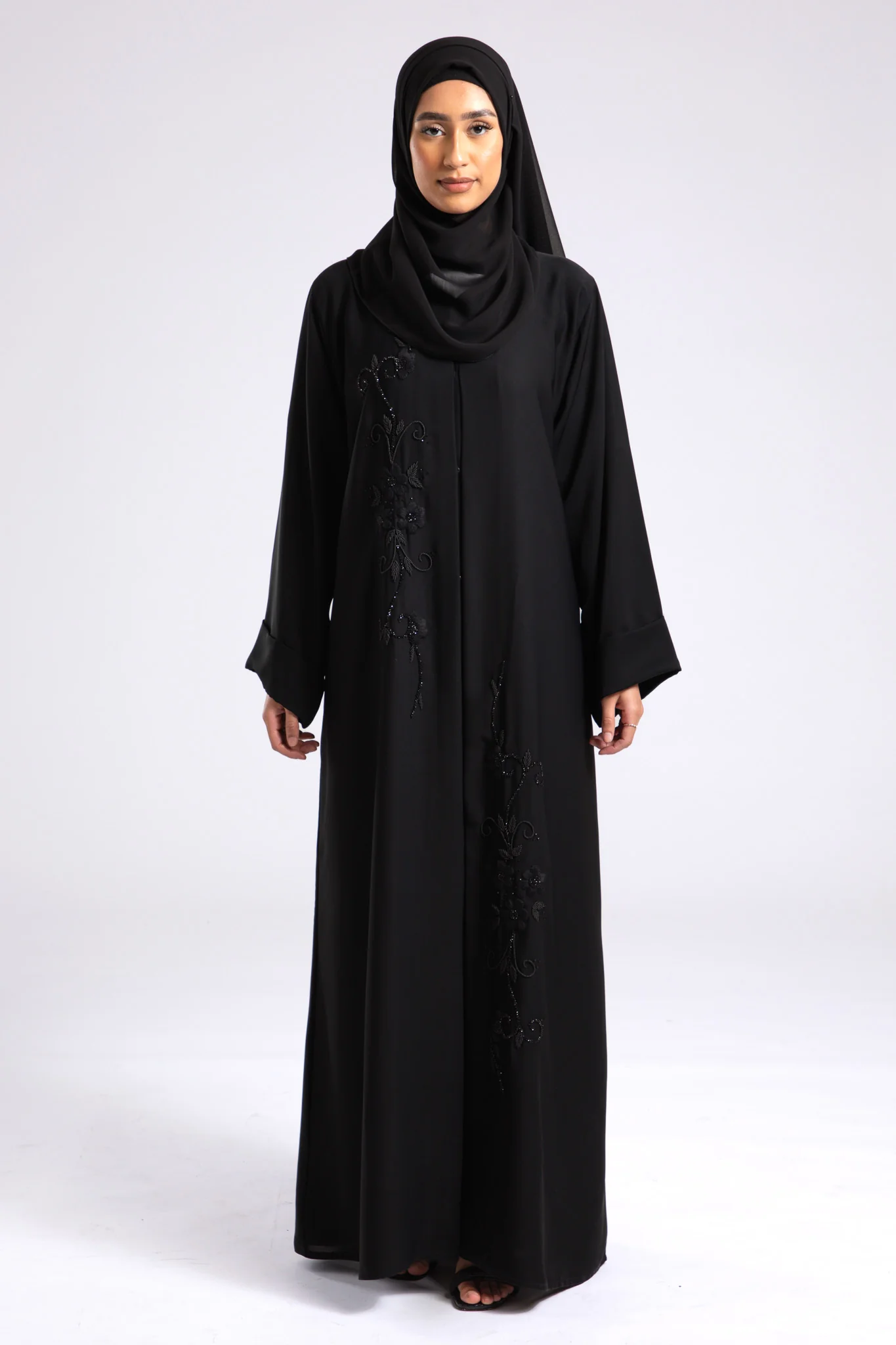 Whispering Threads Black Embroidered Abaya (Premium) - Hayah Al-Muslimah