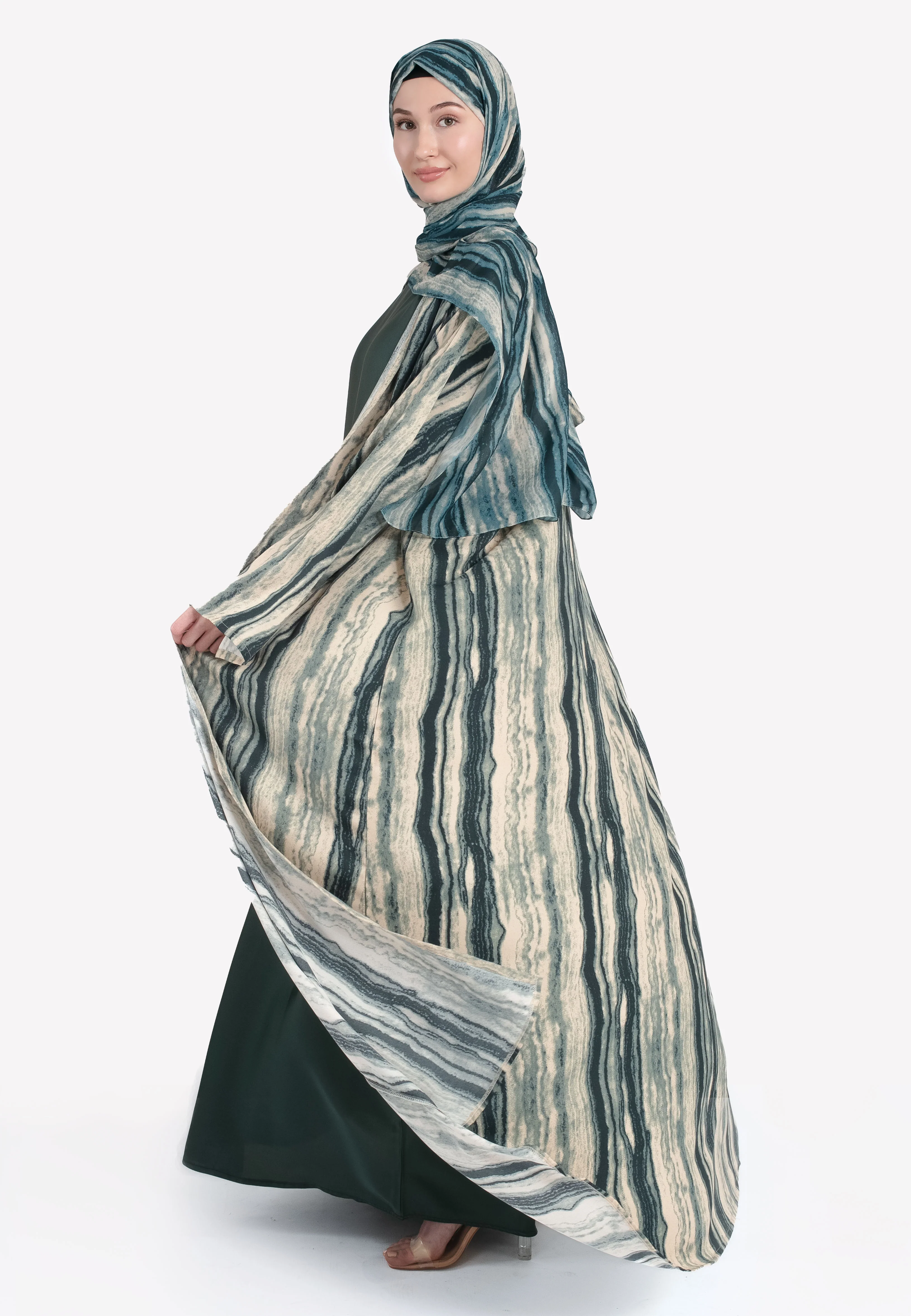 Malachite Marble Kimono Open Abaya Set - Hayah Al-Muslimah