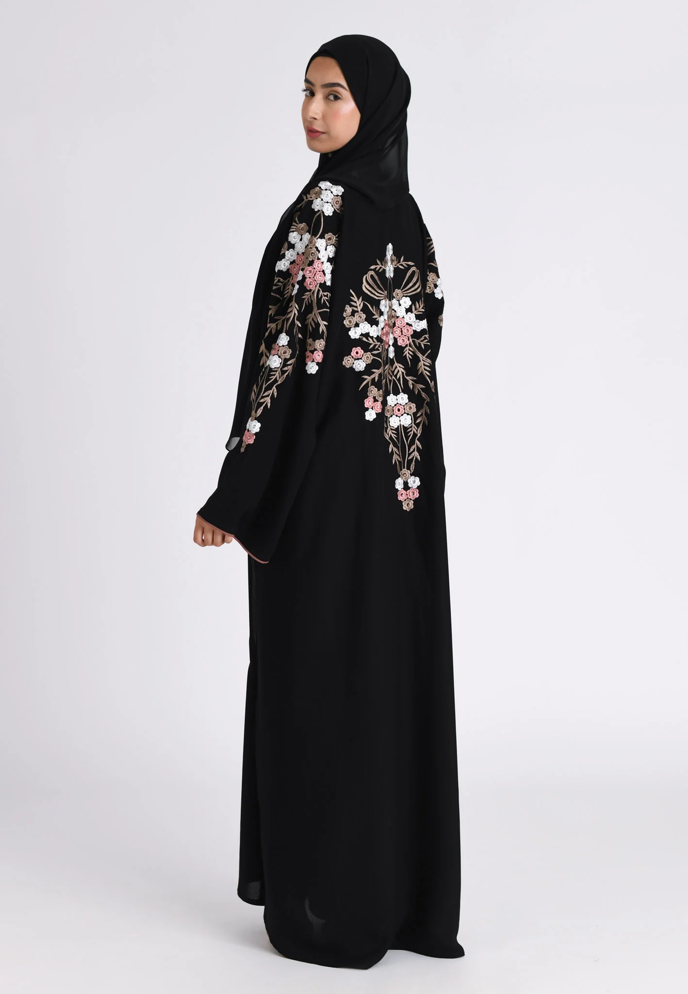 Pink Paradise Embroidered Closed Abaya - Hayah Al-Muslimah
