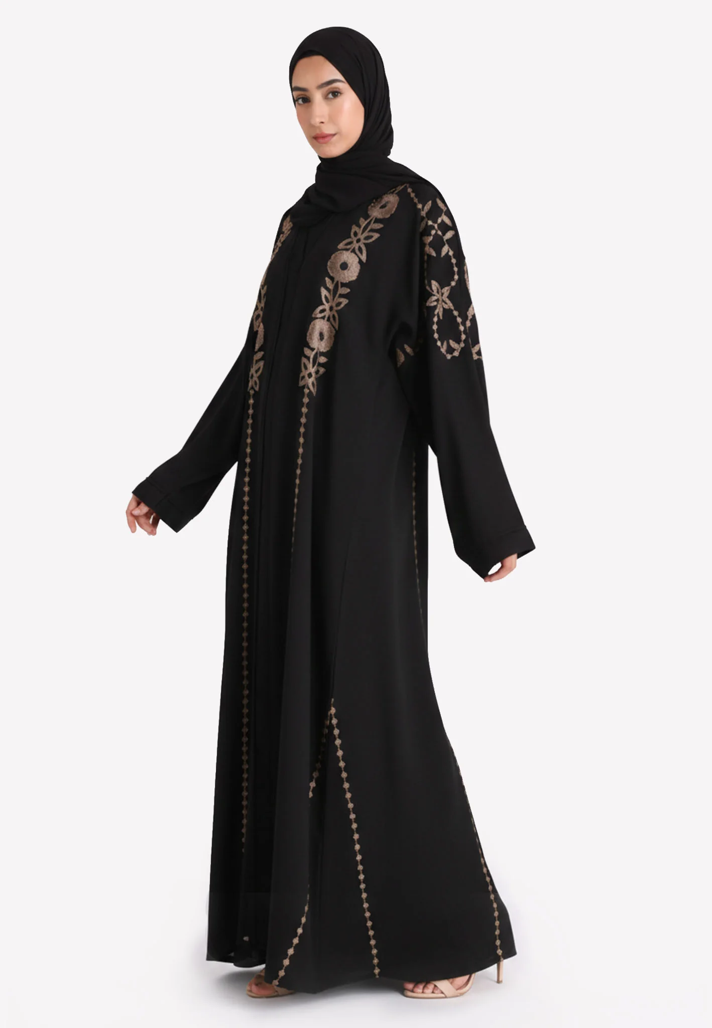 Black Embroidered Closed Abaya (Premium) - Hayah Al-Muslimah
