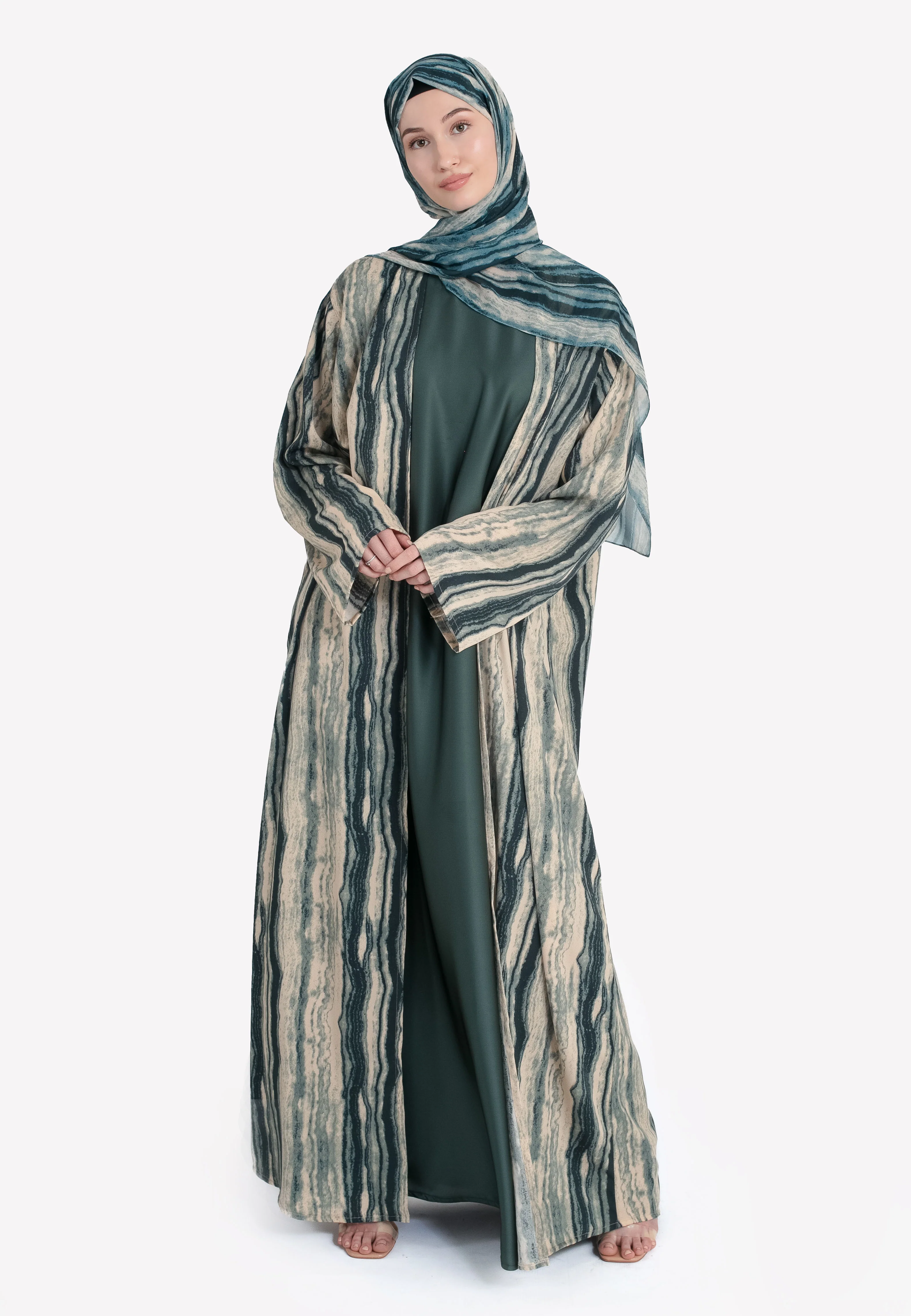 Malachite Marble Kimono Open Abaya Set - Hayah Al-Muslimah