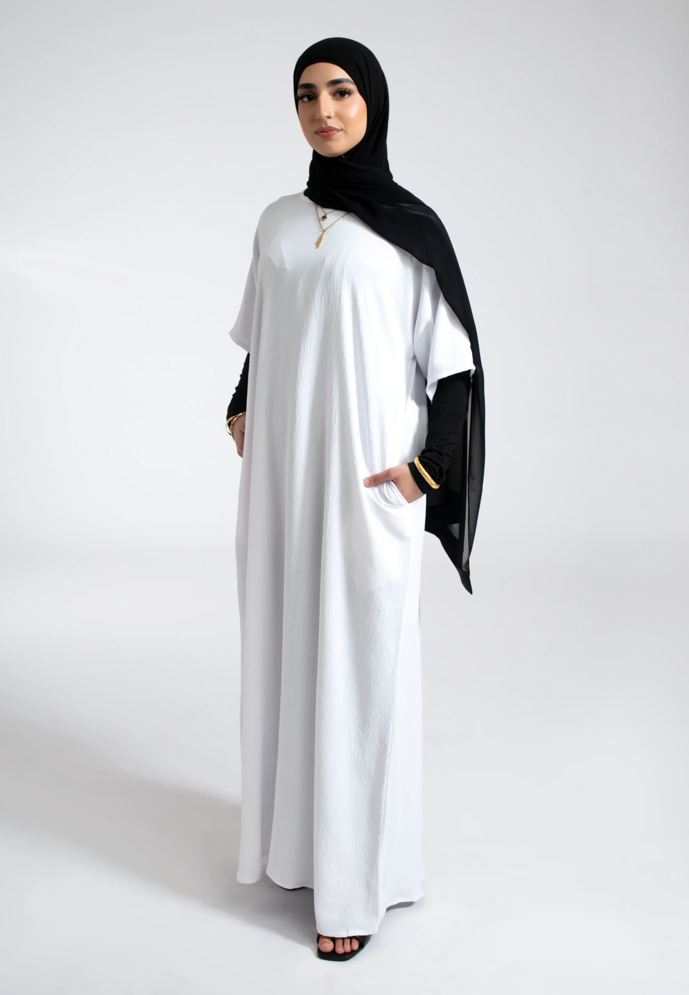Ivory White Inner Slip Dress With Pockets - Hayah Al-Muslimah