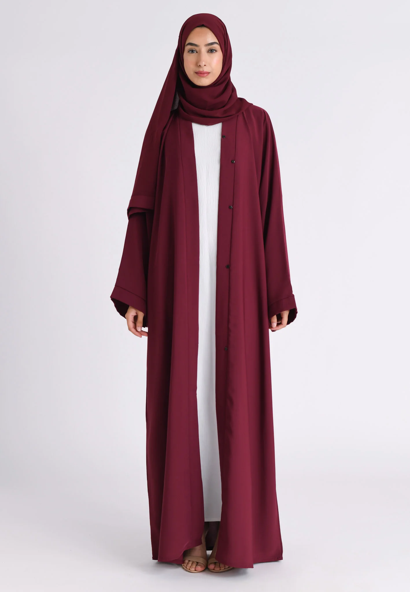Plain Burgundy Open Abaya (Premium) - Hayah Al-Muslimah