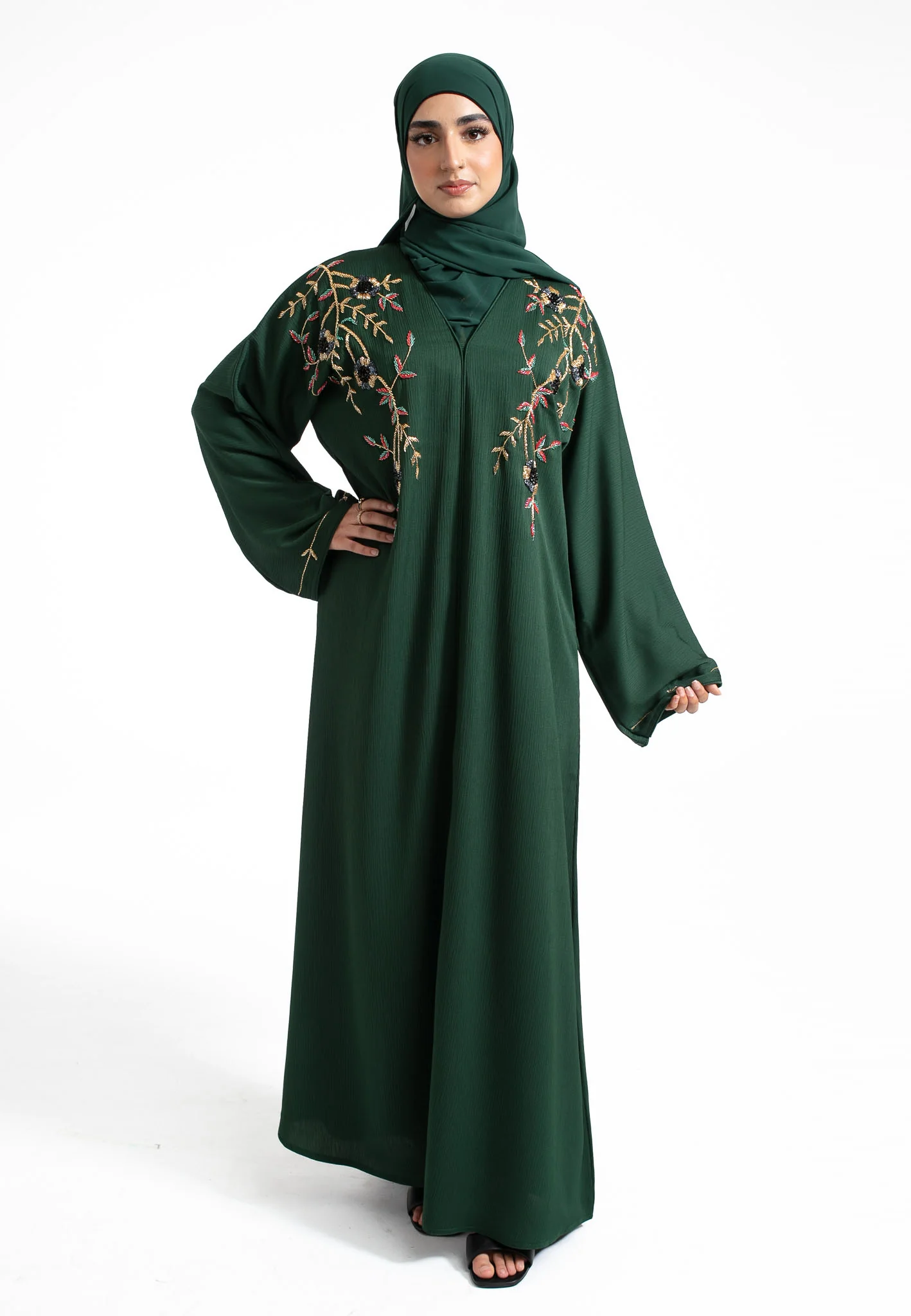 Luxury Malachite Jewels Embellished Abaya (Premium) - Hayah Al-Muslimah