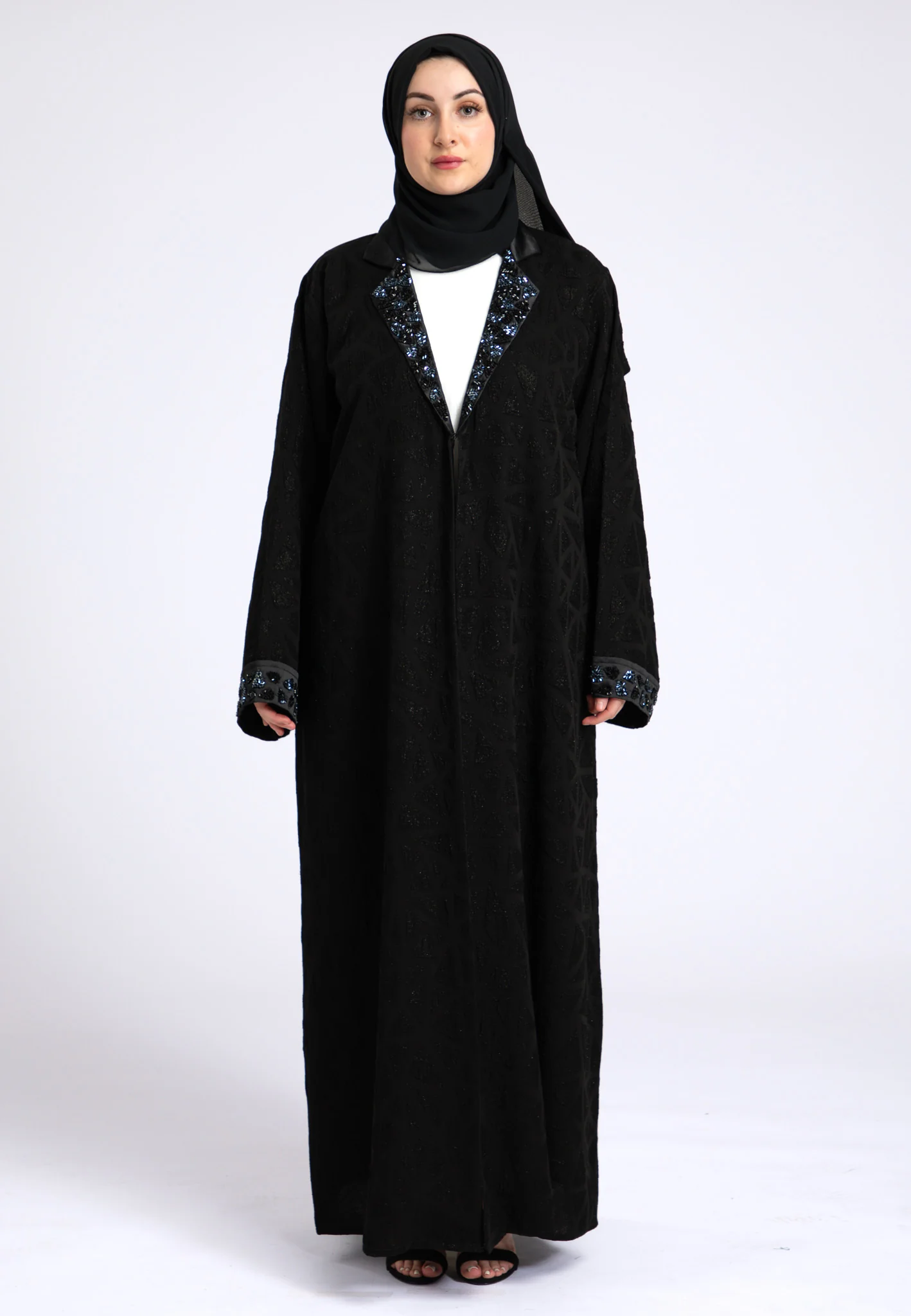 Midnight Black Notched Lapel Abaya (Premium) - Hayah Al-Muslimah