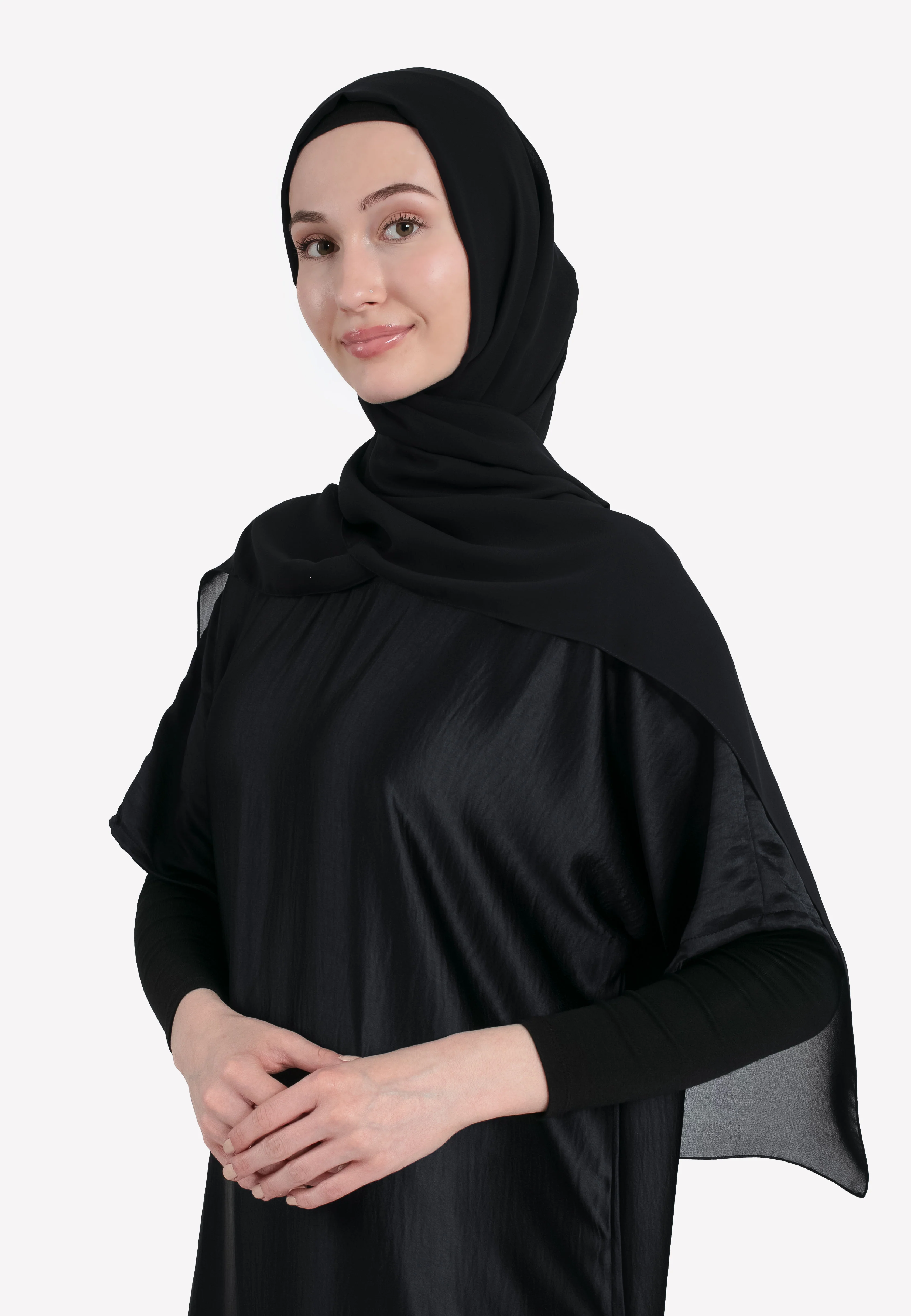 Crepe Satin Inner Slip Dress - Black - Hayah Al-Muslimah