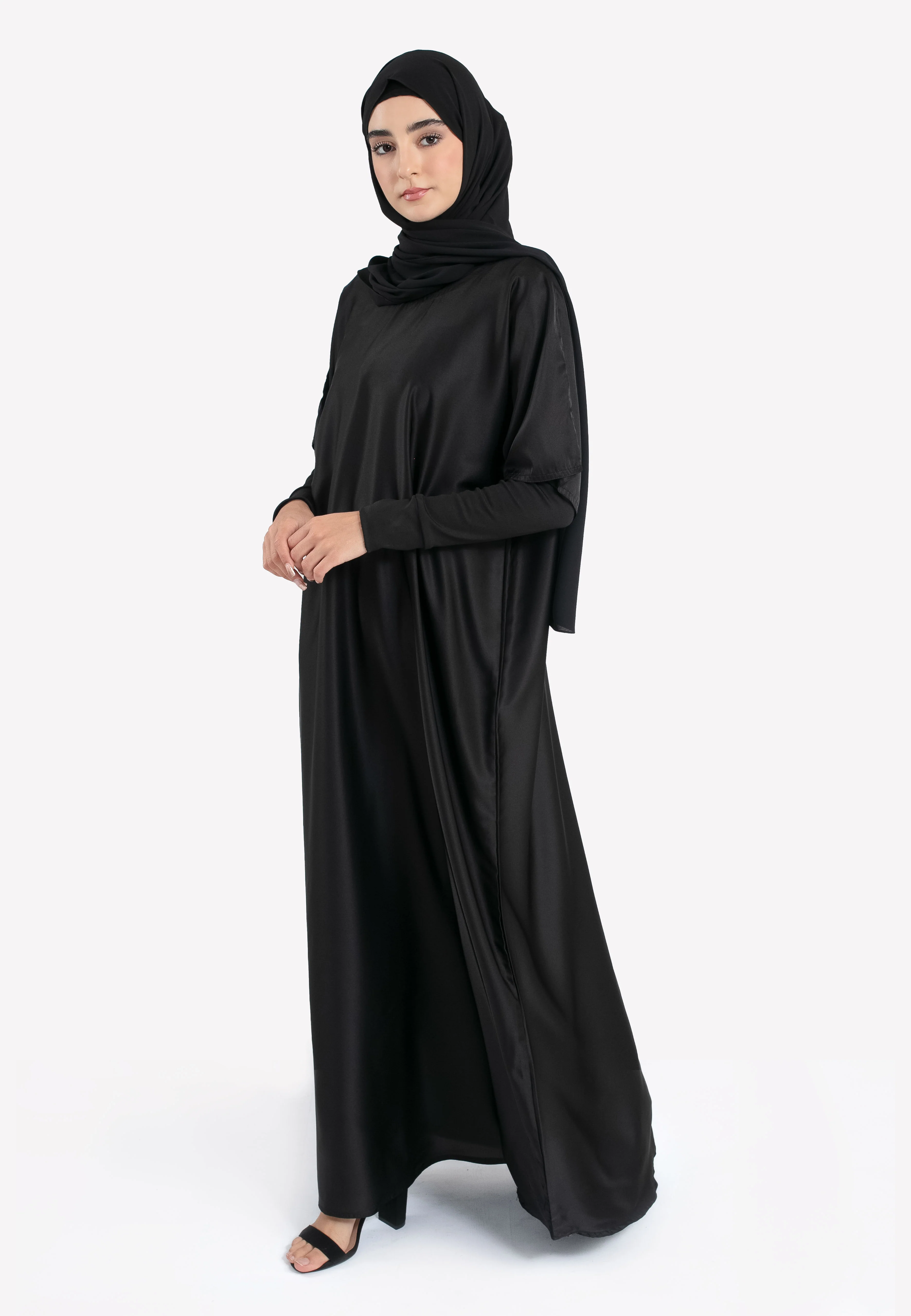 Satin Inner Slip Dress - Black - Hayah Al-Muslimah