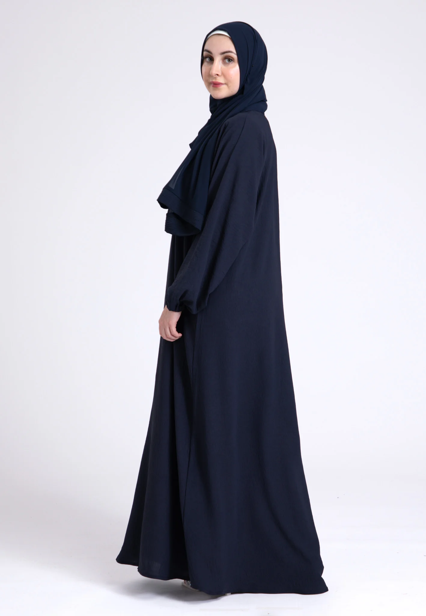 Basic Everyday Abaya With Elasticated Sleeves - Navy - Hayah Al-Muslimah
