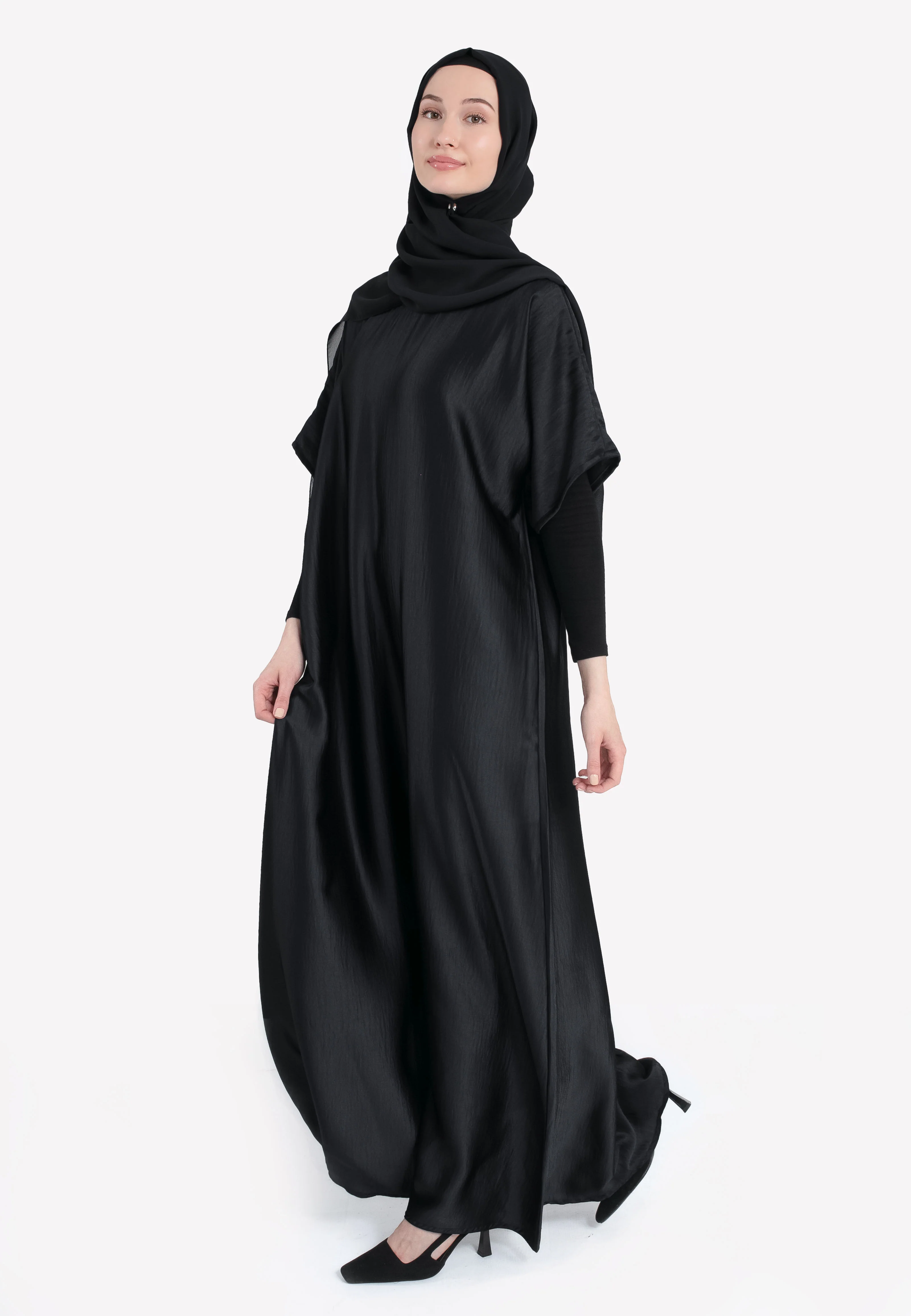 Crepe Satin Inner Slip Dress - Black - Hayah Al-Muslimah