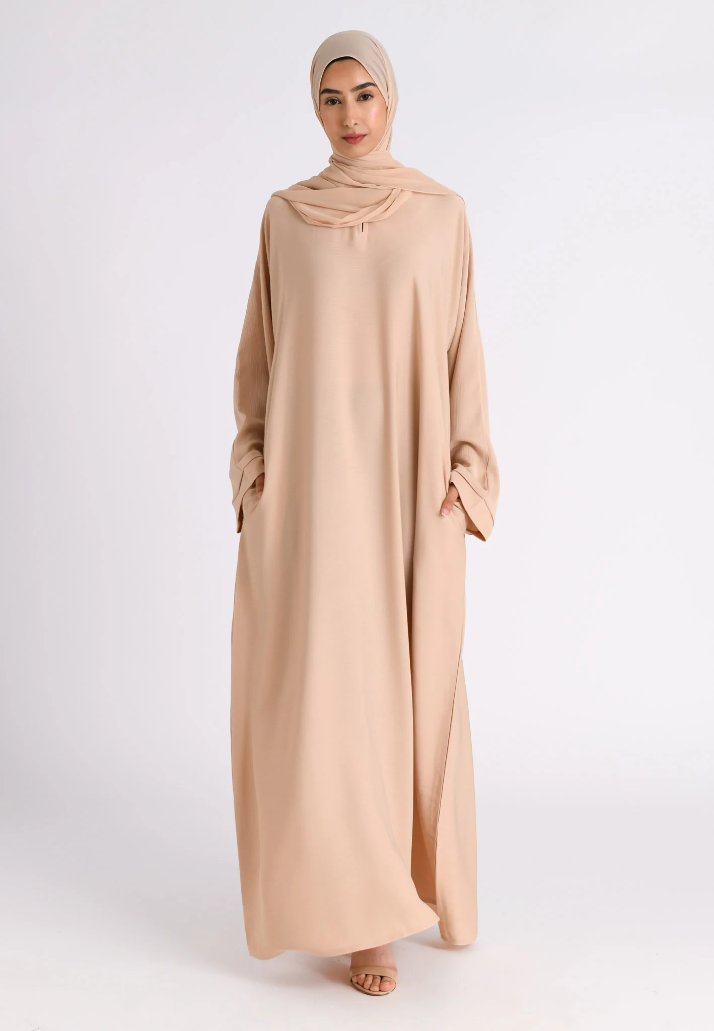 Almond Textured Abaya With Zip Pockets (Premium) - Hayah Al-Muslimah