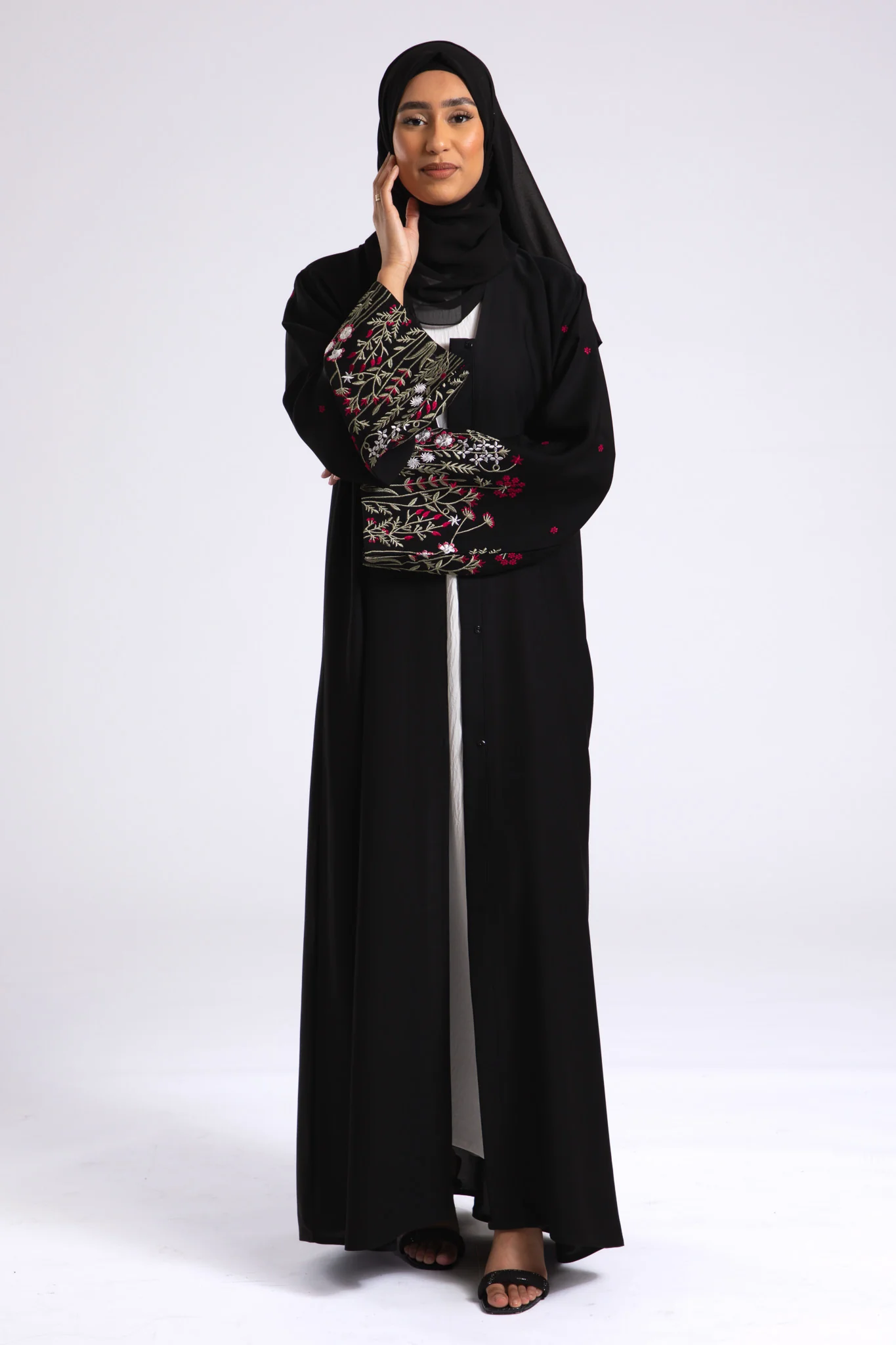 Blooming Embroidered Open Abaya (Premium) - Hayah Al-Muslimah