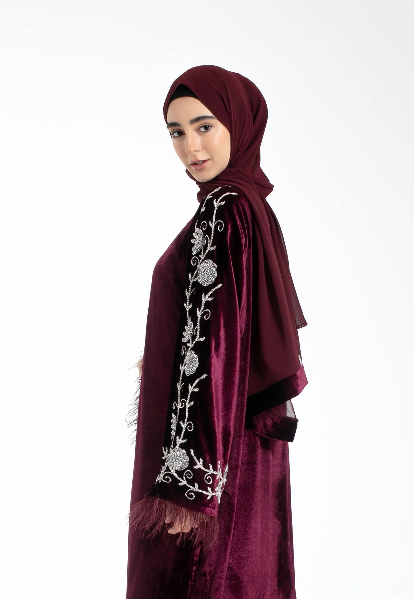 Luxury Ruby Velvet Kimono Open Abaya - Hayah Al-Muslimah