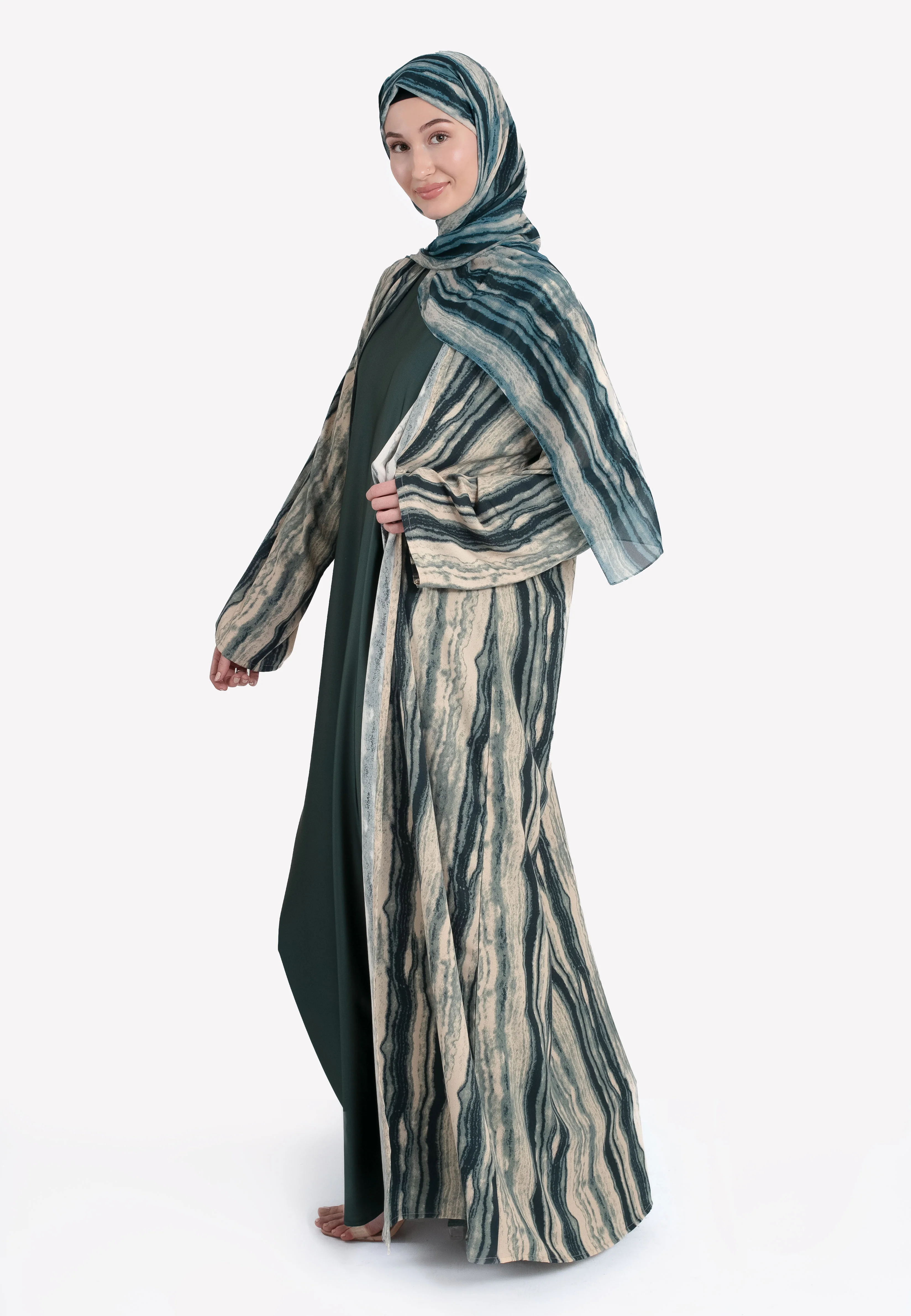 Malachite Marble Kimono Open Abaya Set - Hayah Al-Muslimah