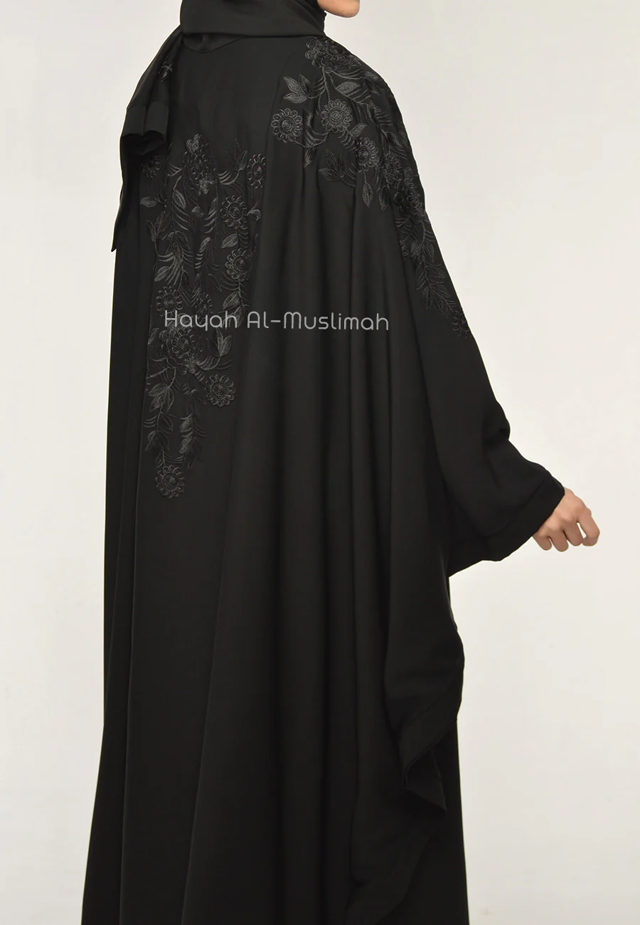 Black On Black Embroidered Batwing Farasha (Premium) - Hayah Al-Muslimah