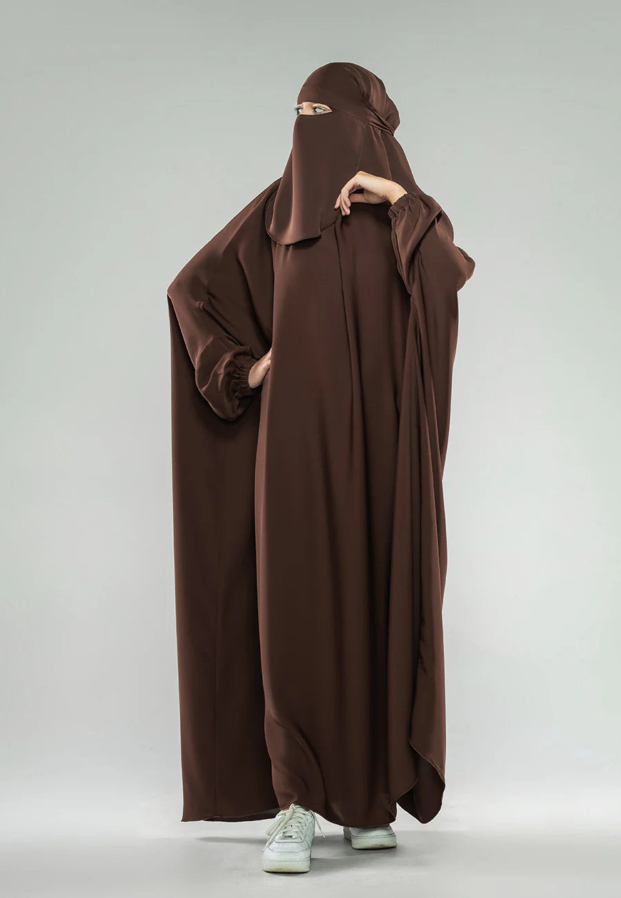 Chocolate Brown One-Piece Full Length Jilbab With Elasticated Cuff - Prayer / Abaya Dress (Premium) - Hayah Al-Muslimah