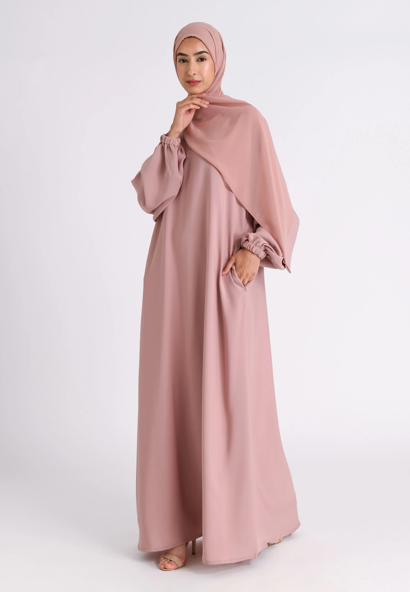 Nude Closed Abaya with Zip Pockets & Cuff Sleeves (Premium) - Hayah Al-Muslimah