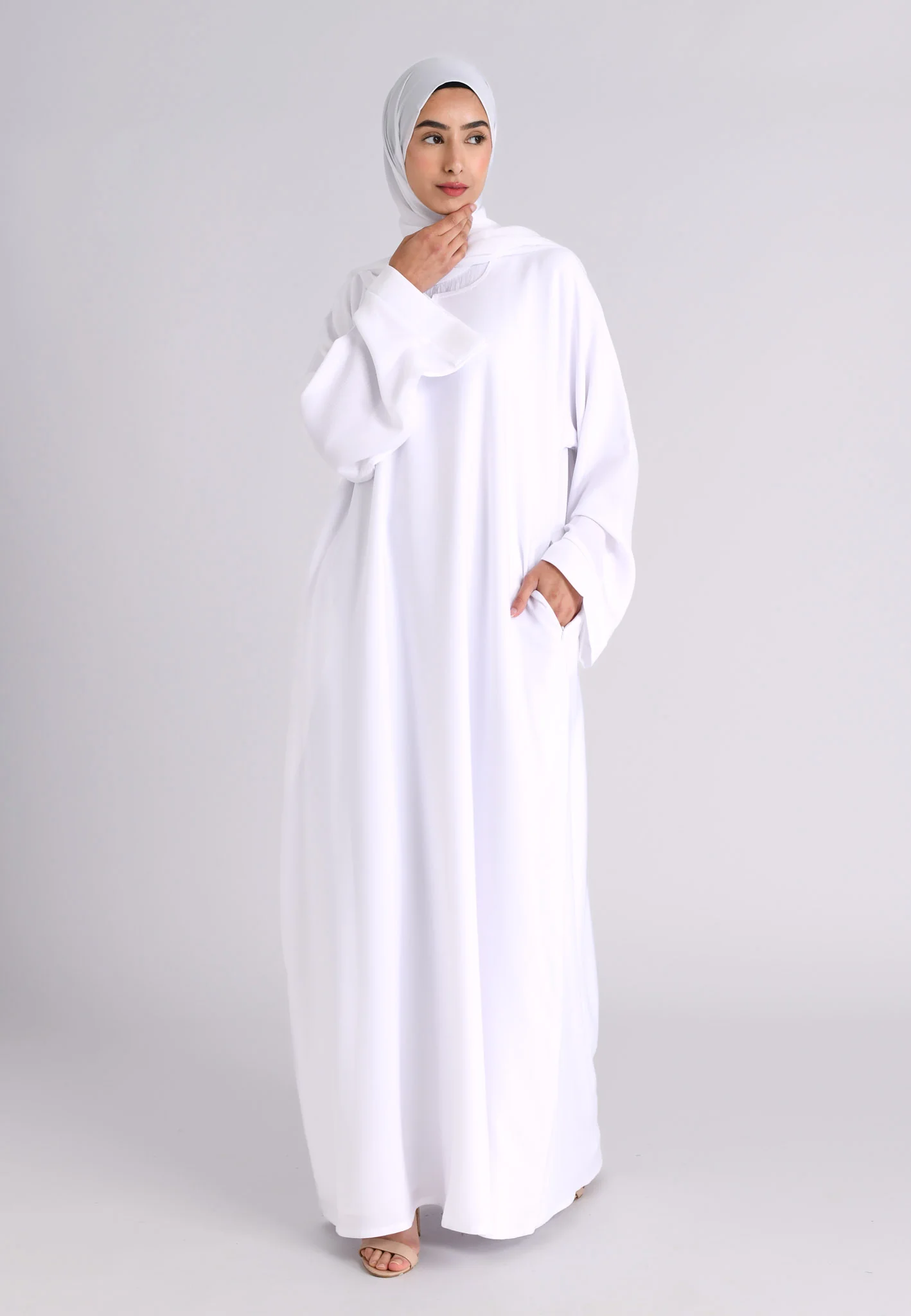 Ivory White Textured Abaya With Pockets (Premium) - Hayah Al-Muslimah