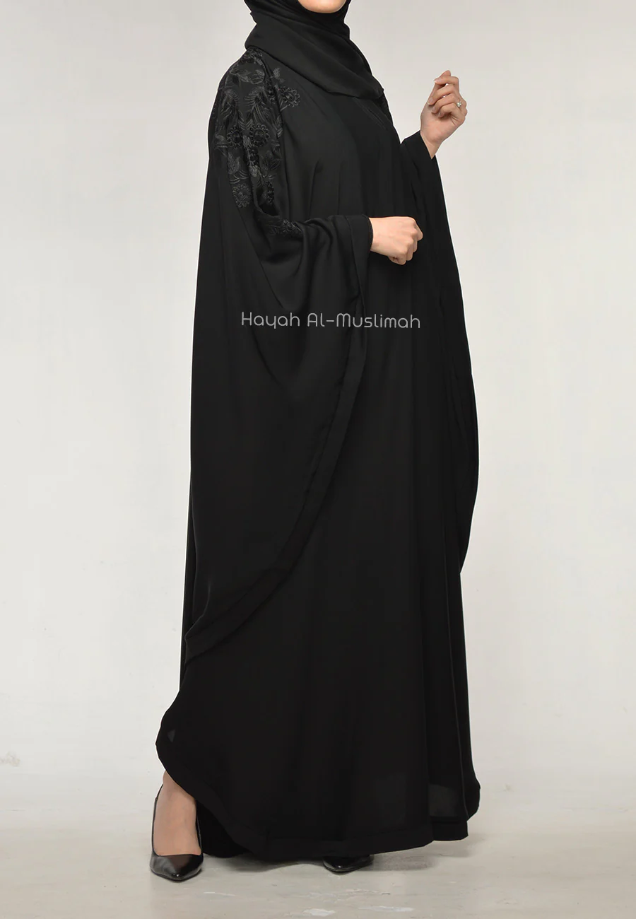 Black On Black Embroidered Batwing Farasha (Premium) - Hayah Al-Muslimah