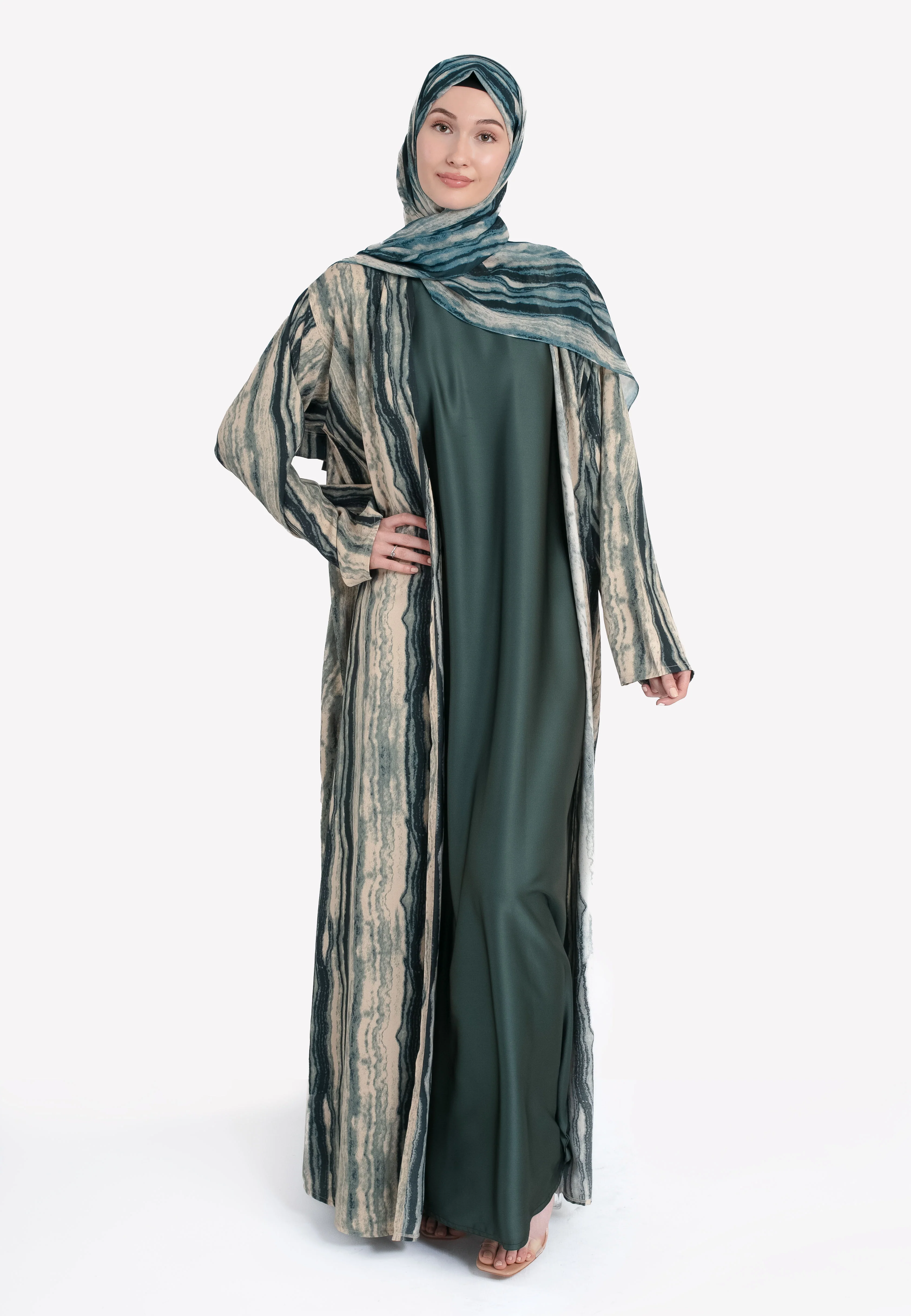 Malachite Marble Kimono Open Abaya Set - Hayah Al-Muslimah