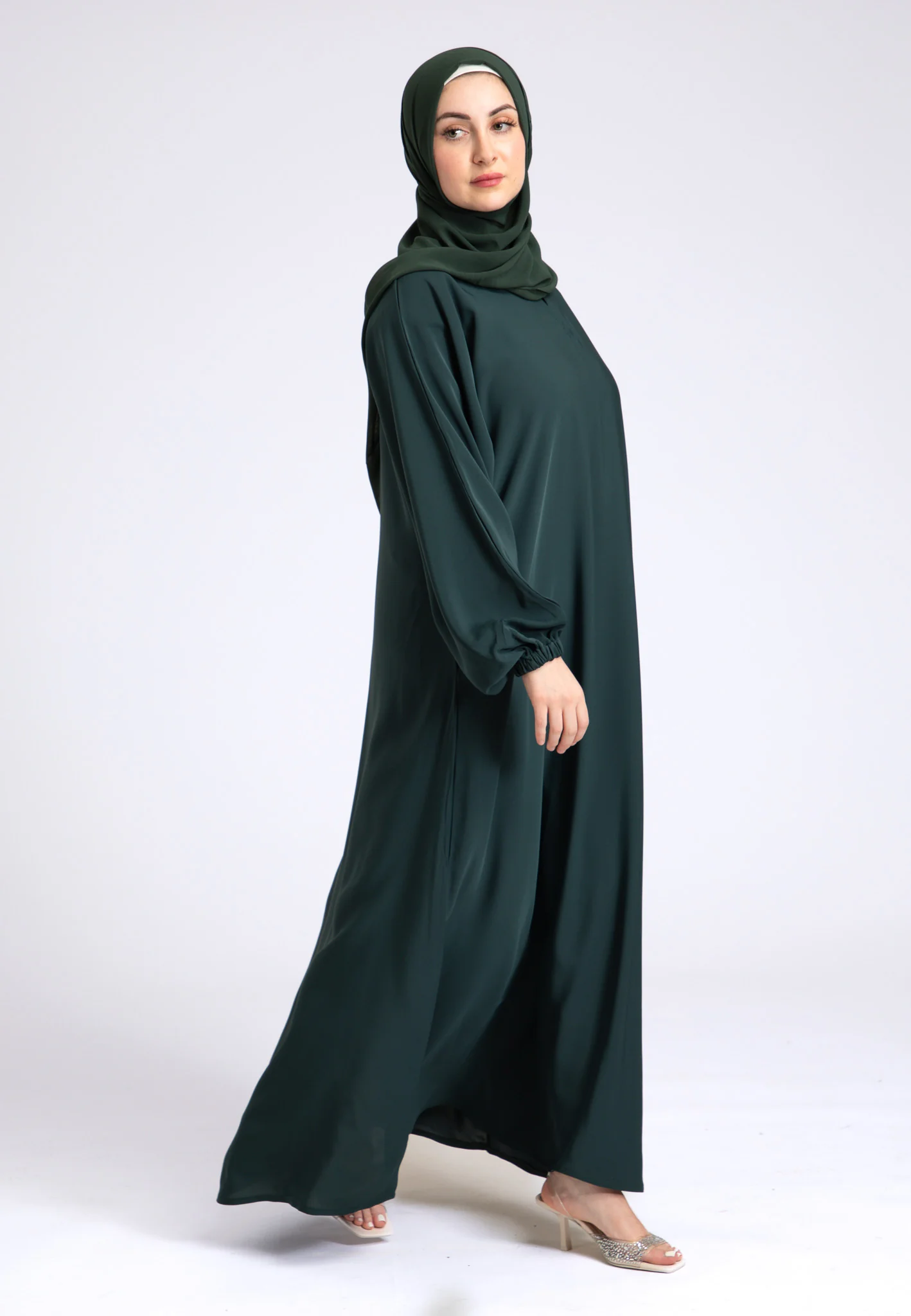 Petrol Green Closed Abaya with Zip Pockets & Cuff Sleeves - Hayah Al-Muslimah