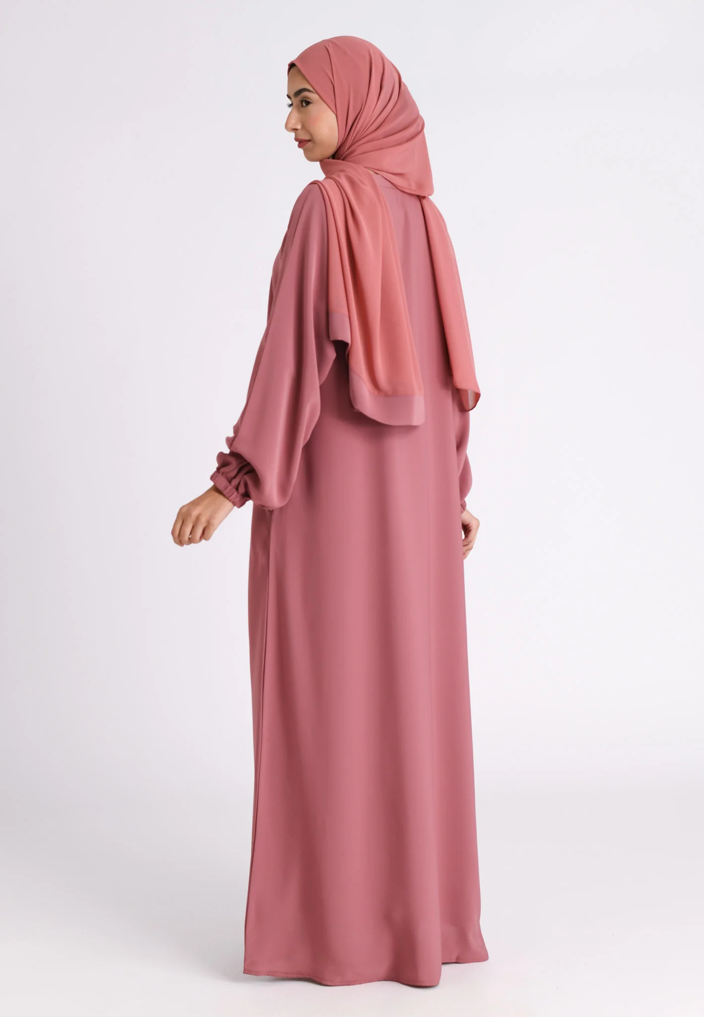 Soft Rosewood Closed Abaya with Zip Pockets & Cuff Sleeves (Premium) - Hayah Al-Muslimah