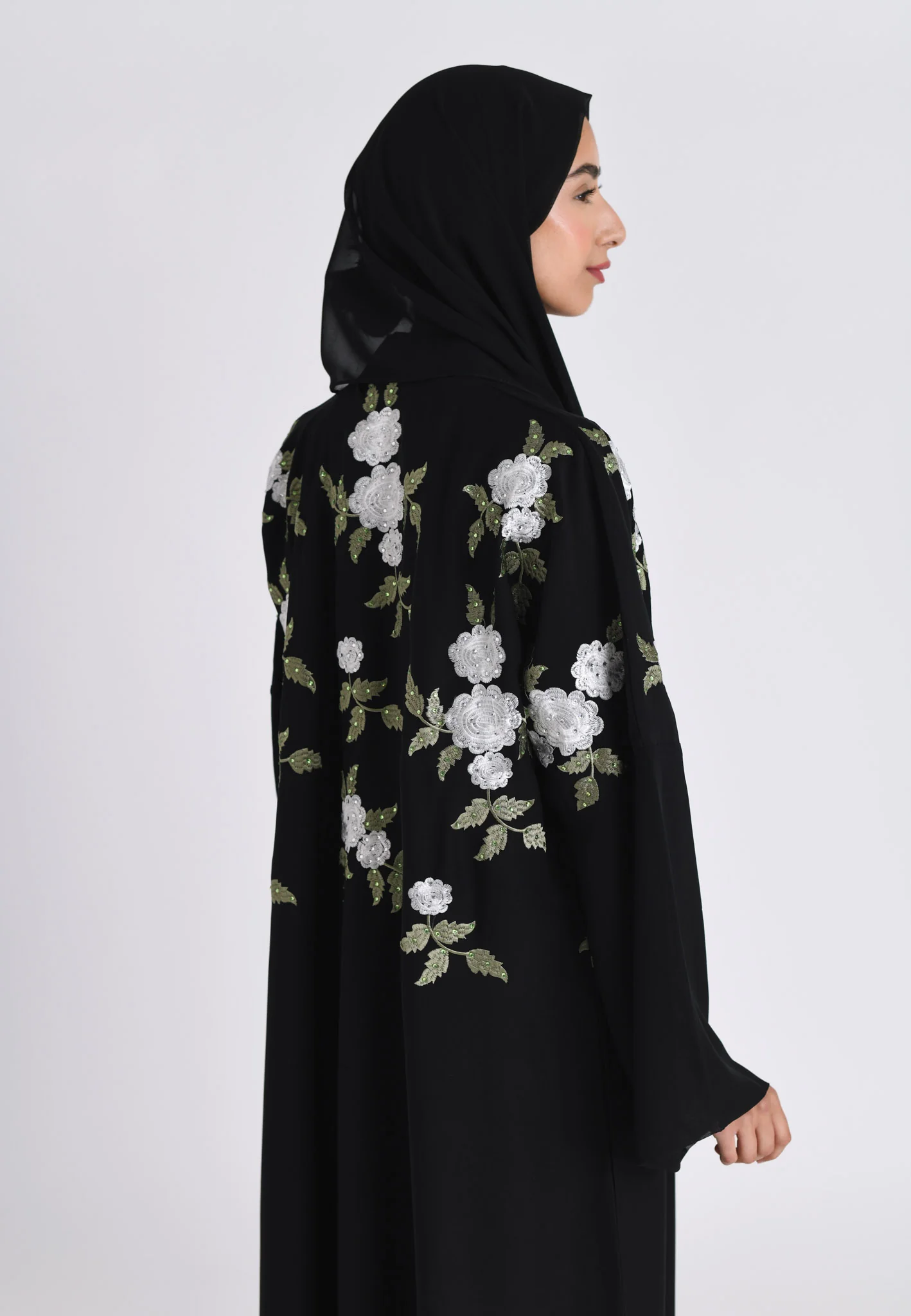 Floral Embroidered Kimono Open Abaya (Premium) - Hayah Al-Muslimah