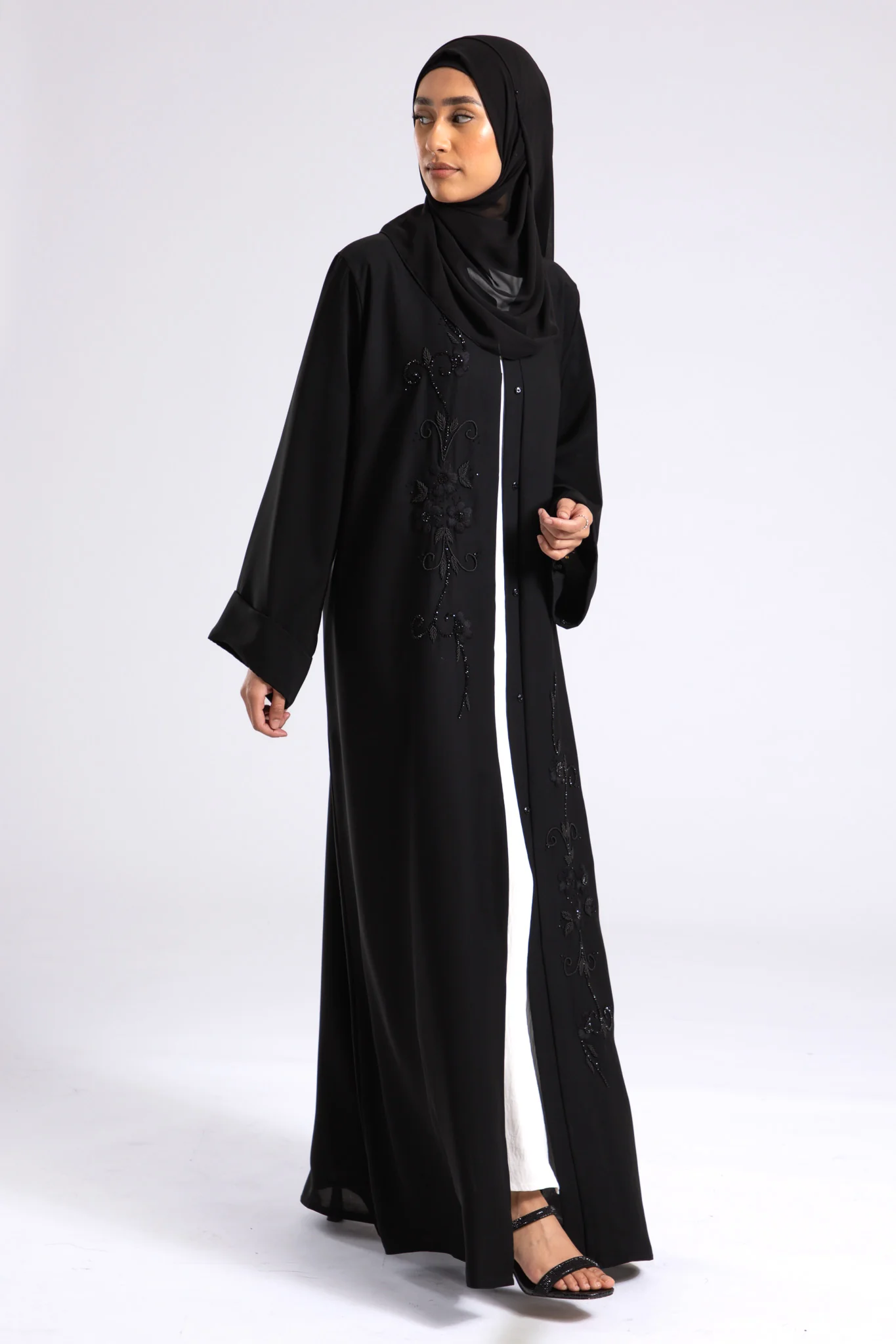 Whispering Threads Black Embroidered Abaya (Premium) - Hayah Al-Muslimah