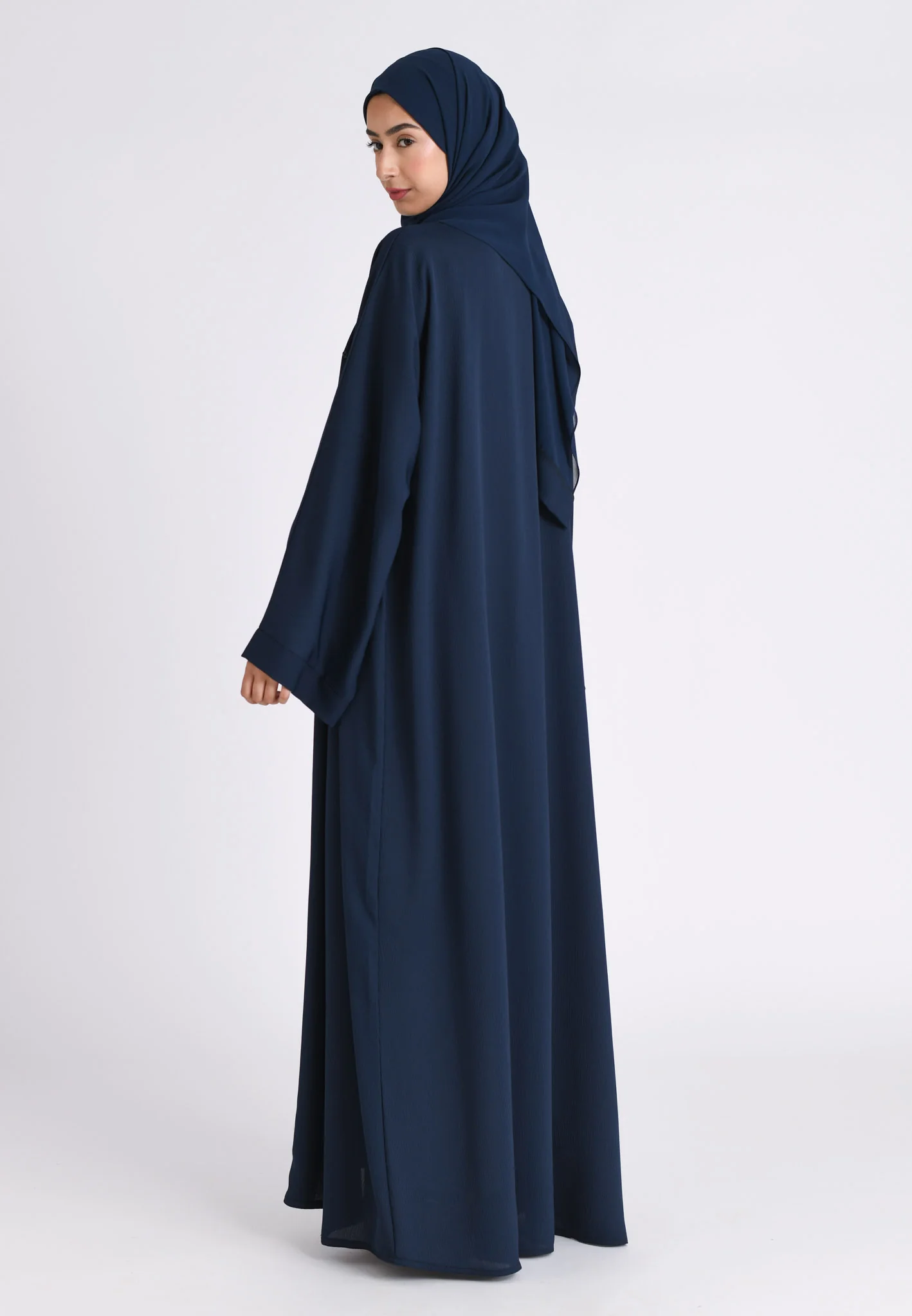Plain Navy Textured Open Abaya (Premium) - Hayah Al-Muslimah