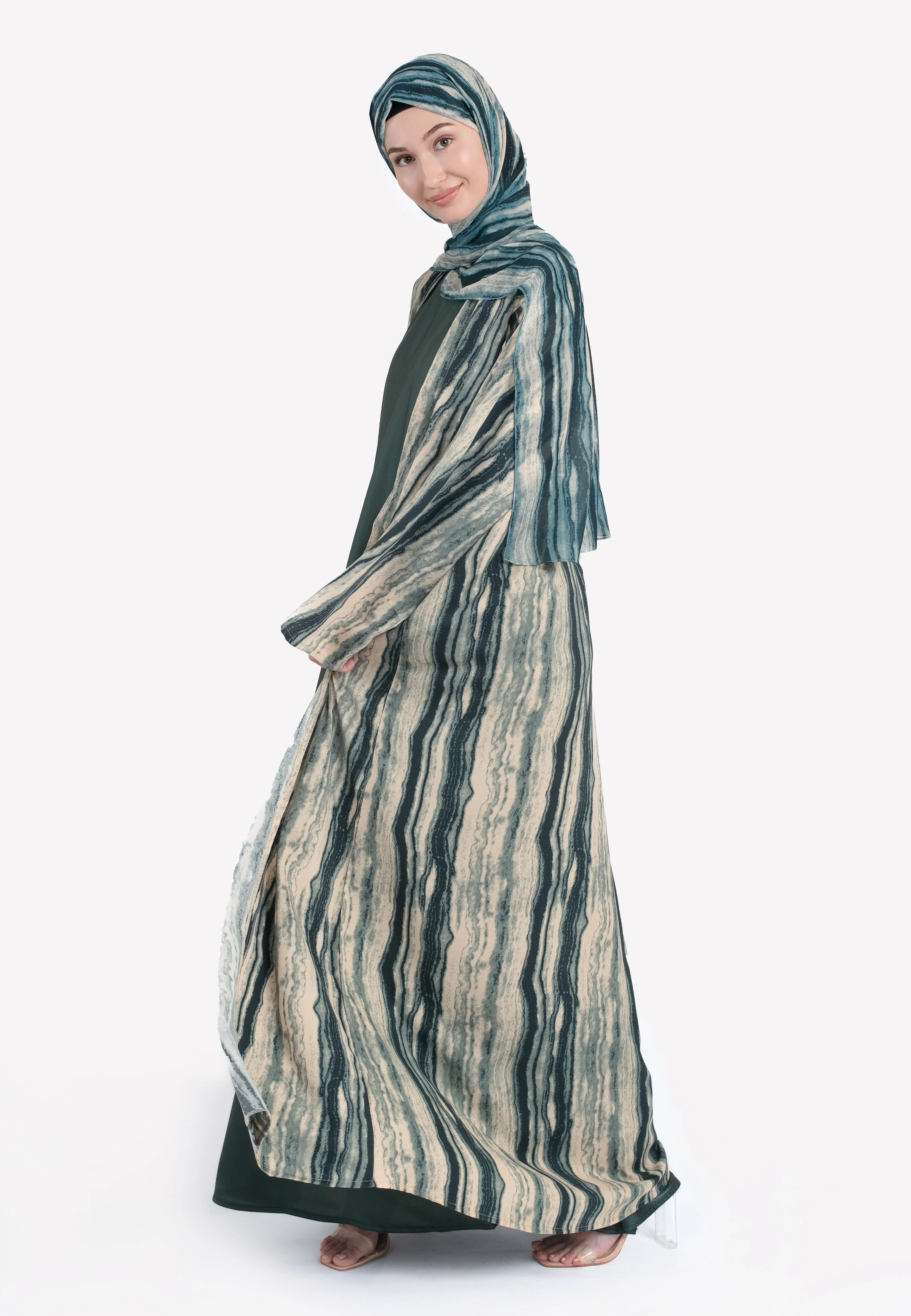 Malachite Marble Kimono Open Abaya Set - Hayah Al-Muslimah