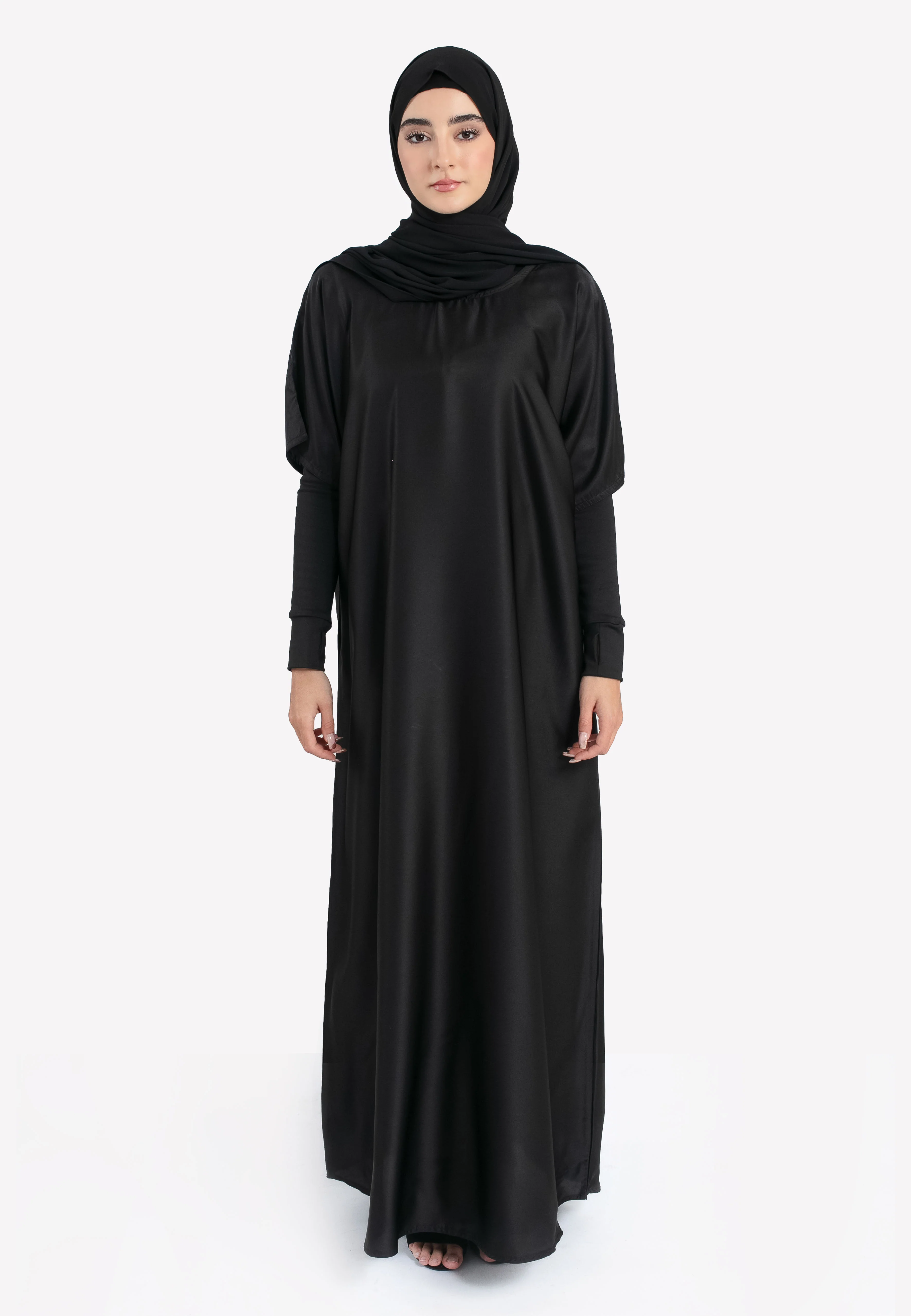 Satin Inner Slip Dress - Black - Hayah Al-Muslimah