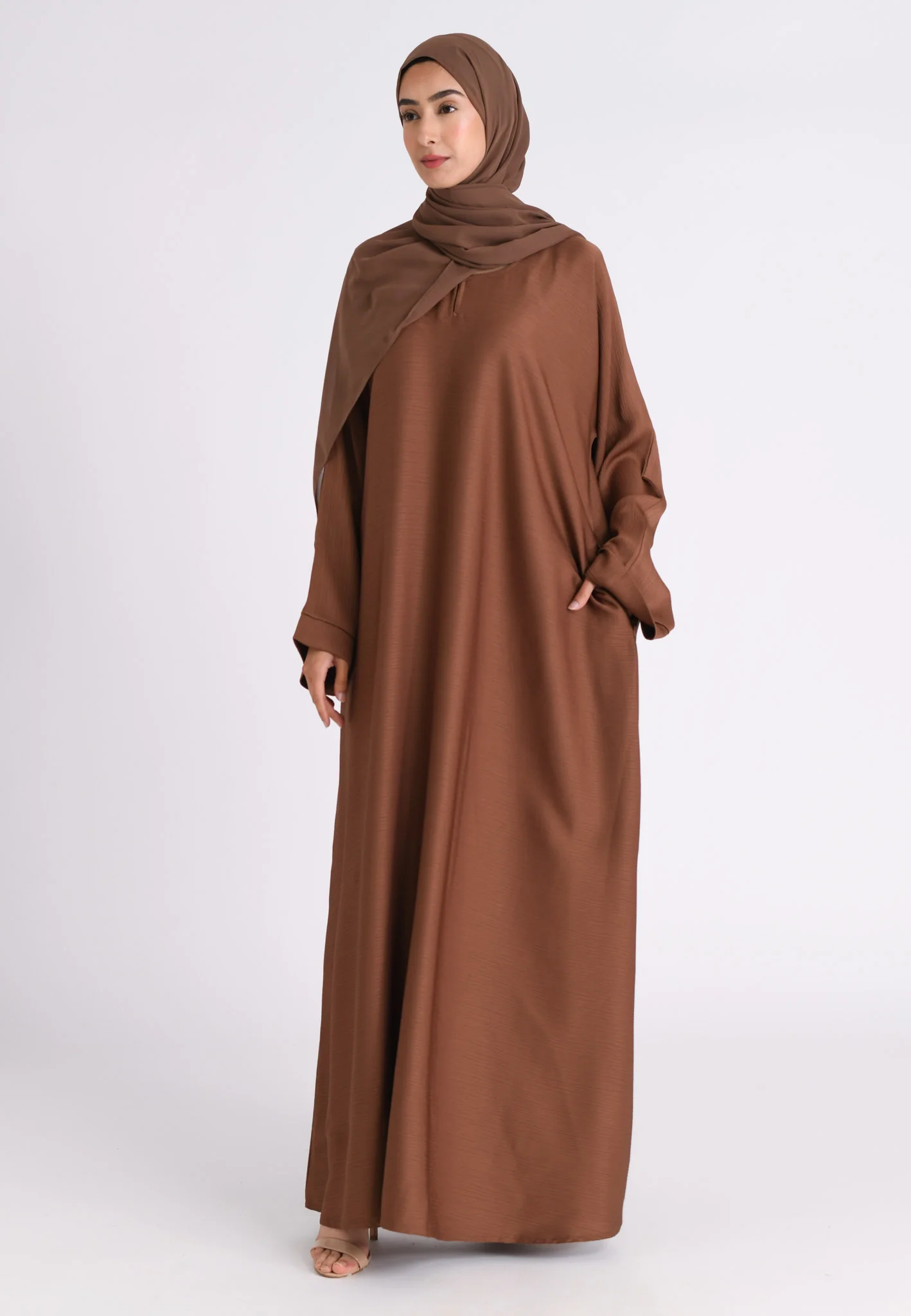 Burnt Orange Textured Abaya with Zip Pockets (Premium) - Hayah Al-Muslimah