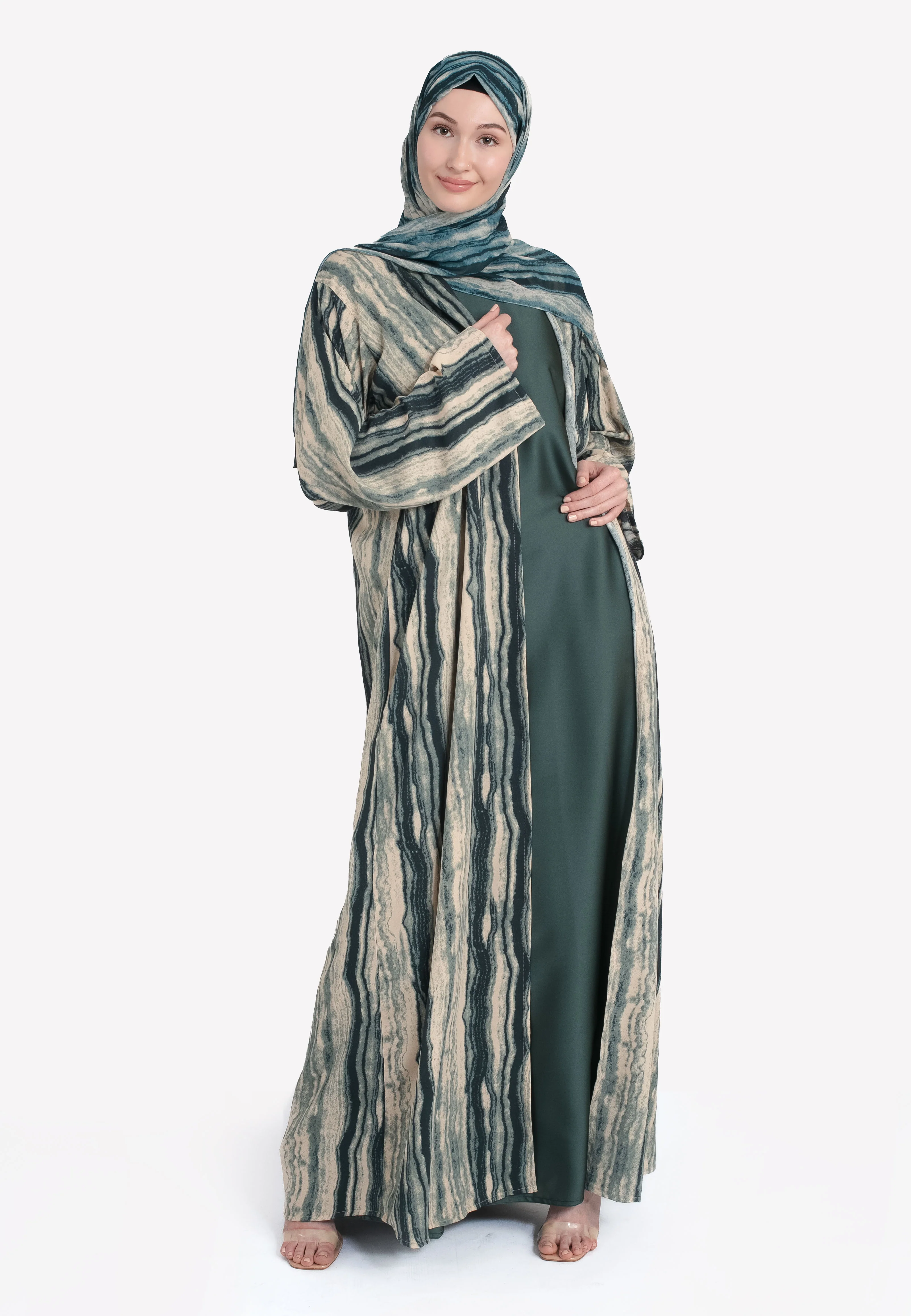 Malachite Marble Kimono Open Abaya Set - Hayah Al-Muslimah