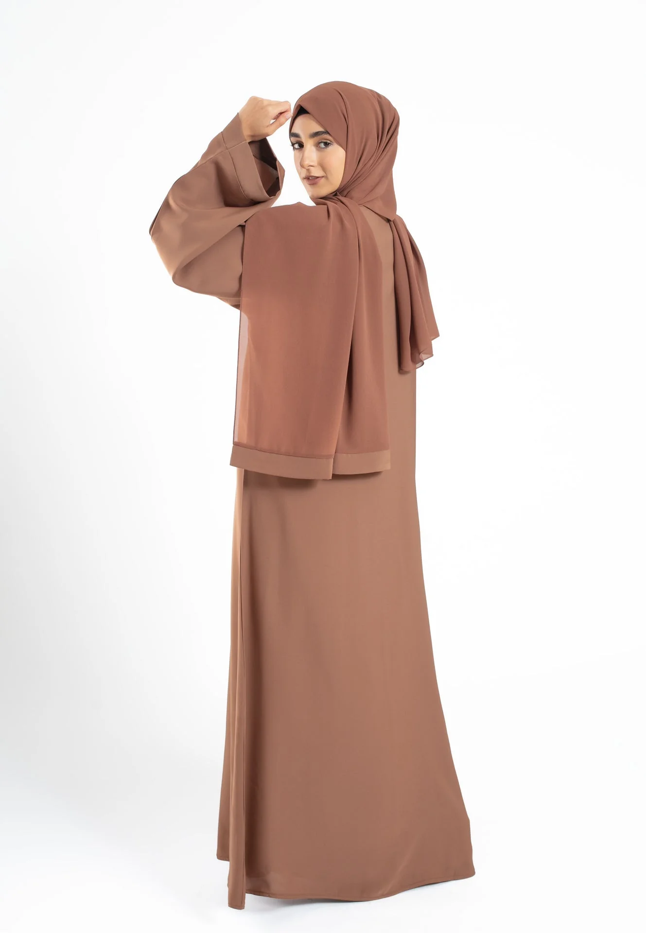 Plain Open Abaya With Wide Sleeves - Toffee - Hayah Al-Muslimah