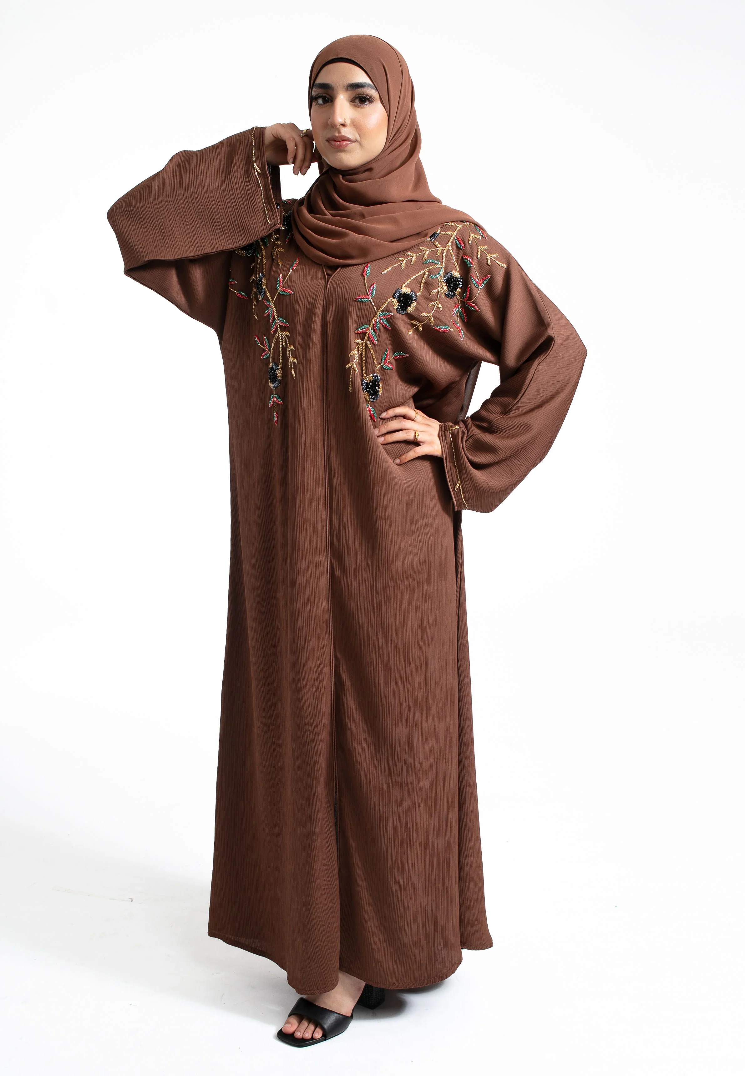 Luxury Chocolate Jewels Embellished Abaya (Premium) - Hayah Al-Muslimah