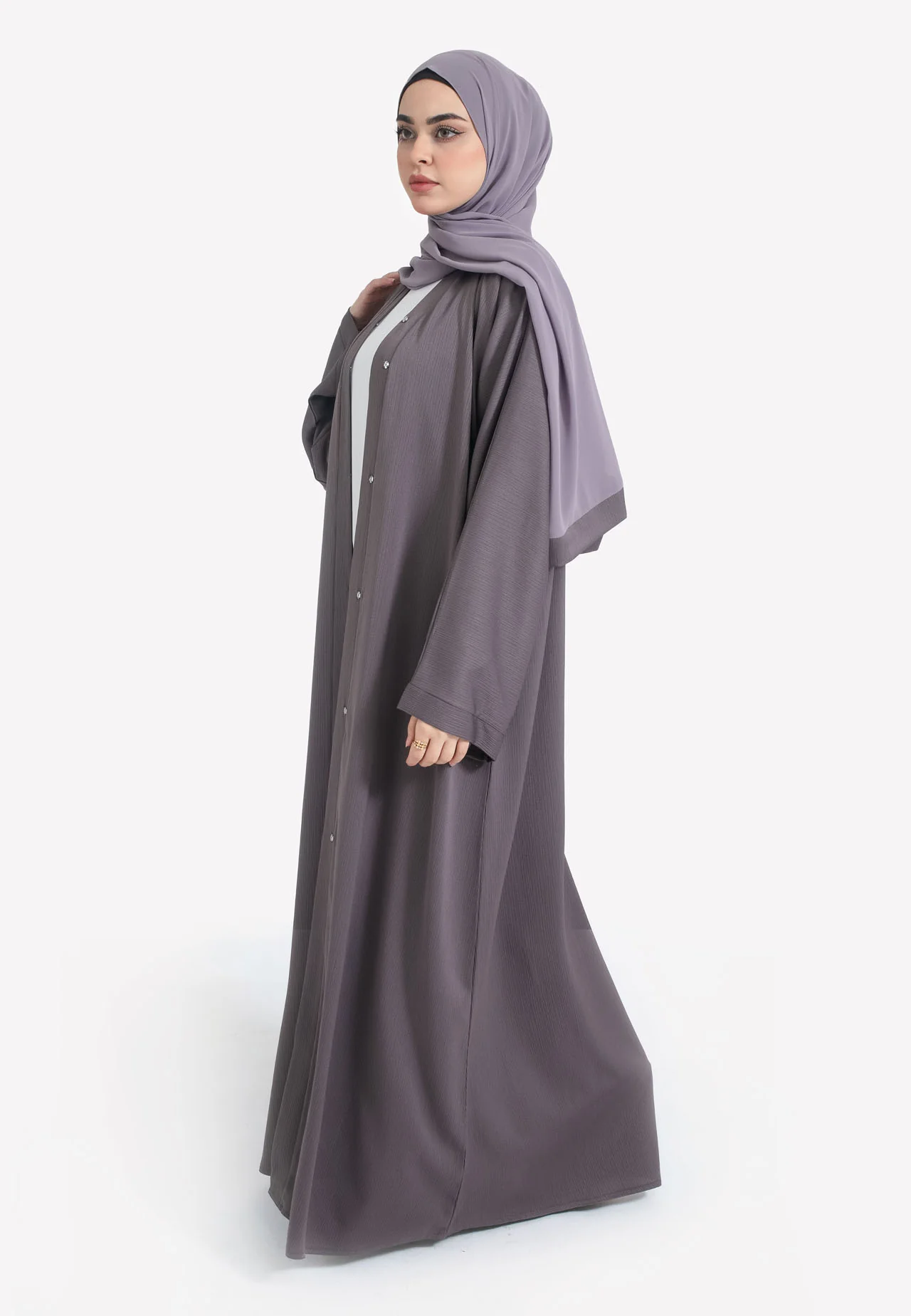 Plain Bedrock Textured Open Abaya - Hayah Al-Muslimah