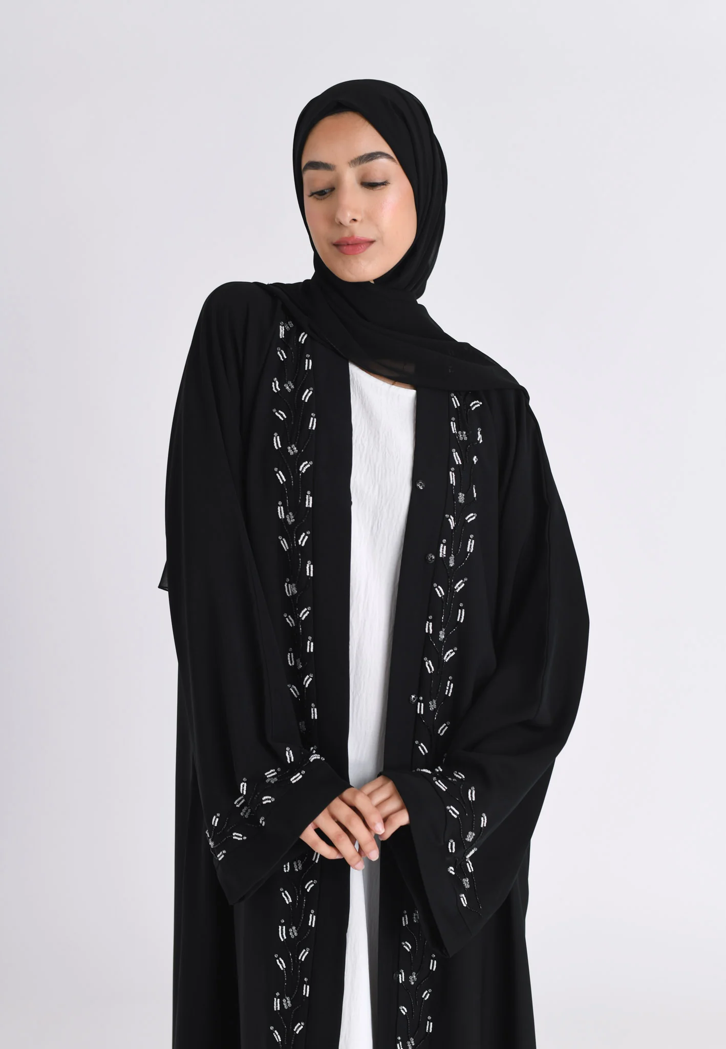 Moonlight Sonata Embellished Open Abaya (Premium) - Hayah Al-Muslimah
