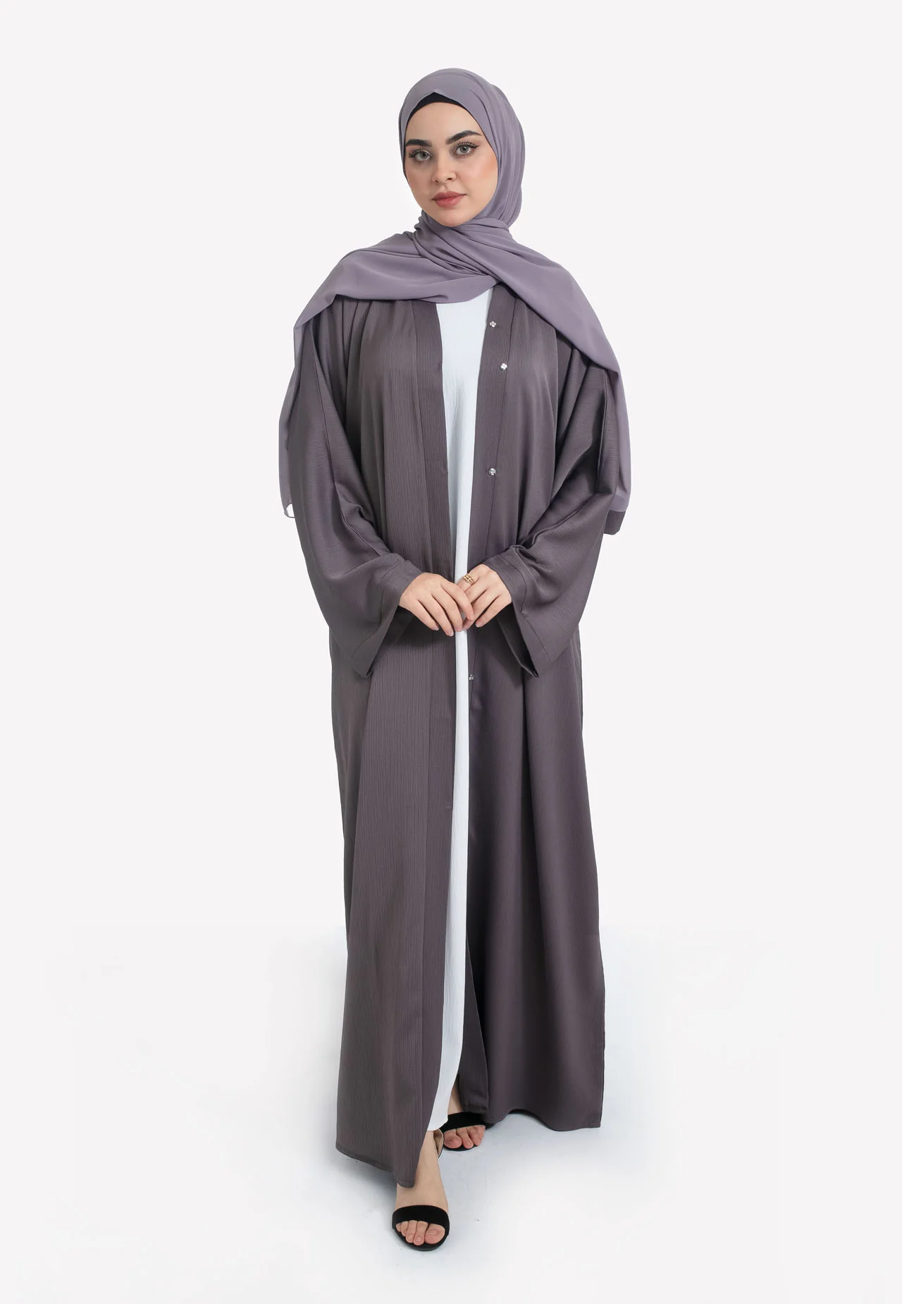 Plain Bedrock Textured Open Abaya - Hayah Al-Muslimah