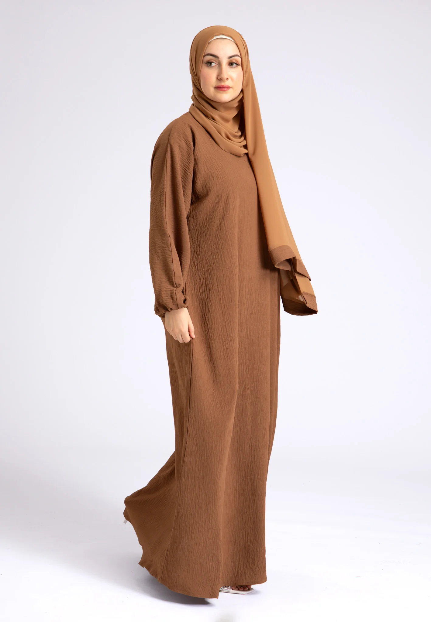Basic Everyday Abaya With Elasticated Sleeves - Tan - Hayah Al-Muslimah