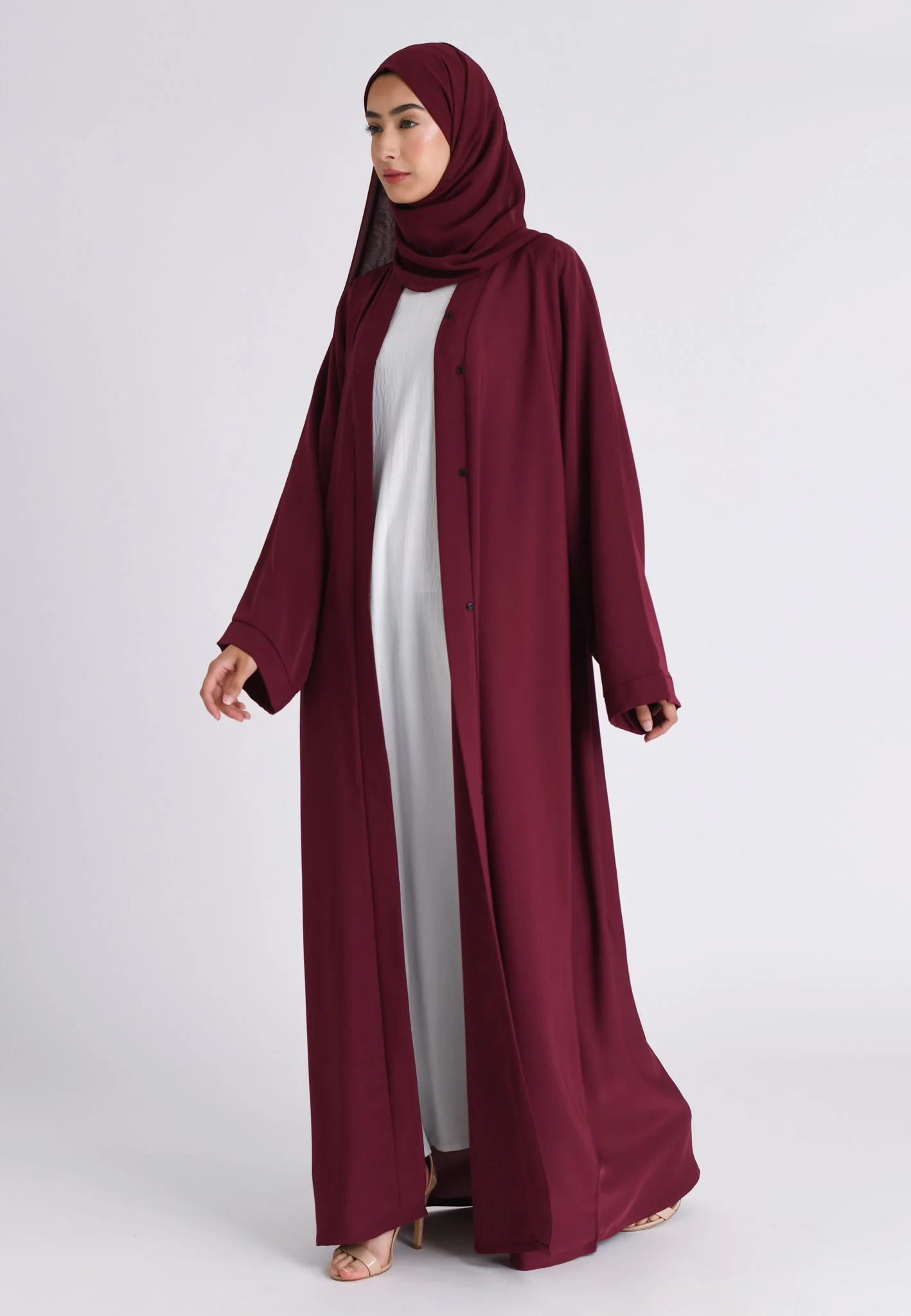 Plain Burgundy Open Abaya (Premium) - Hayah Al-Muslimah