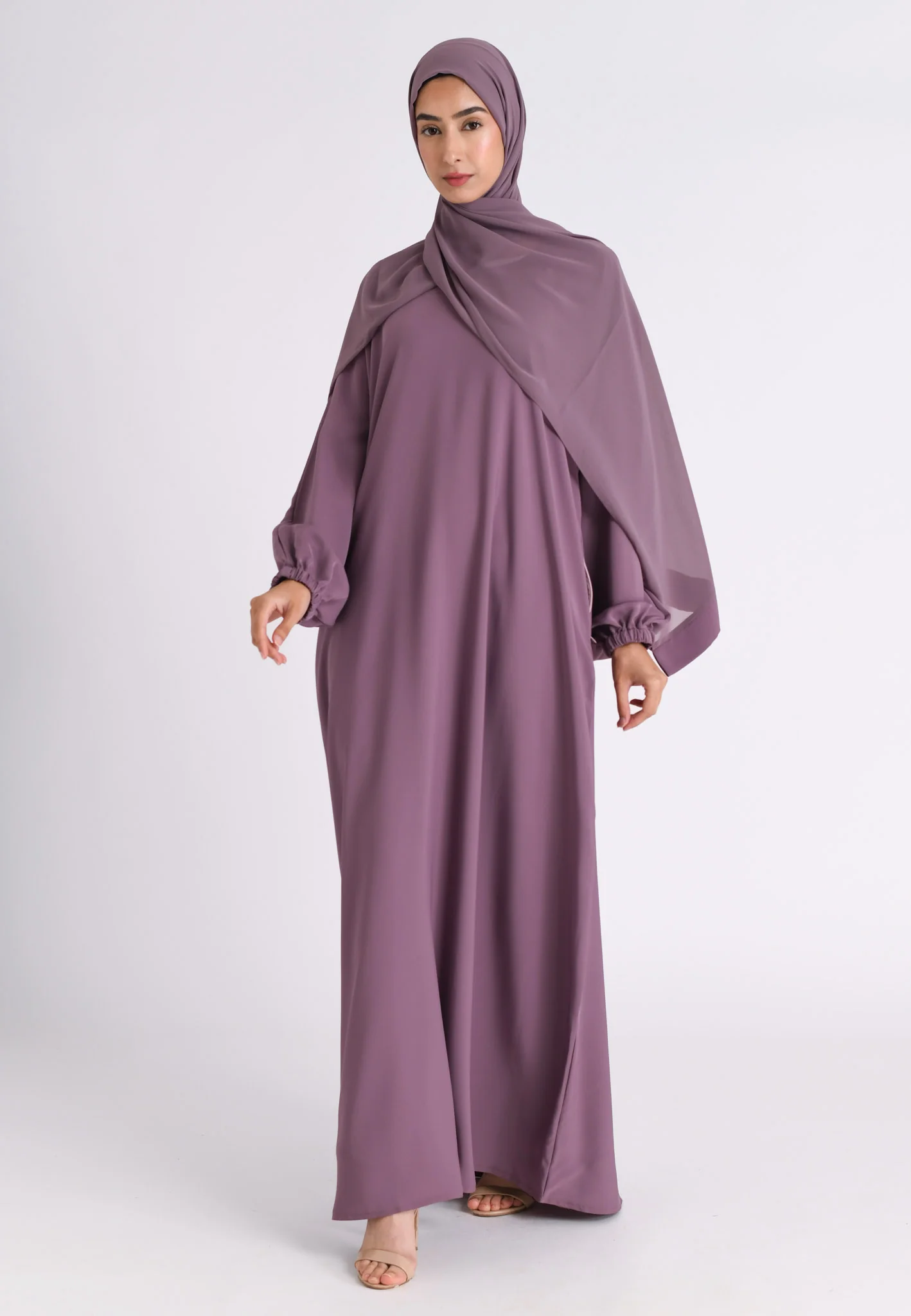 Mulberry Closed Abaya with Zip Pockets & Cuff Sleeves (Premium) - Hayah Al-Muslimah