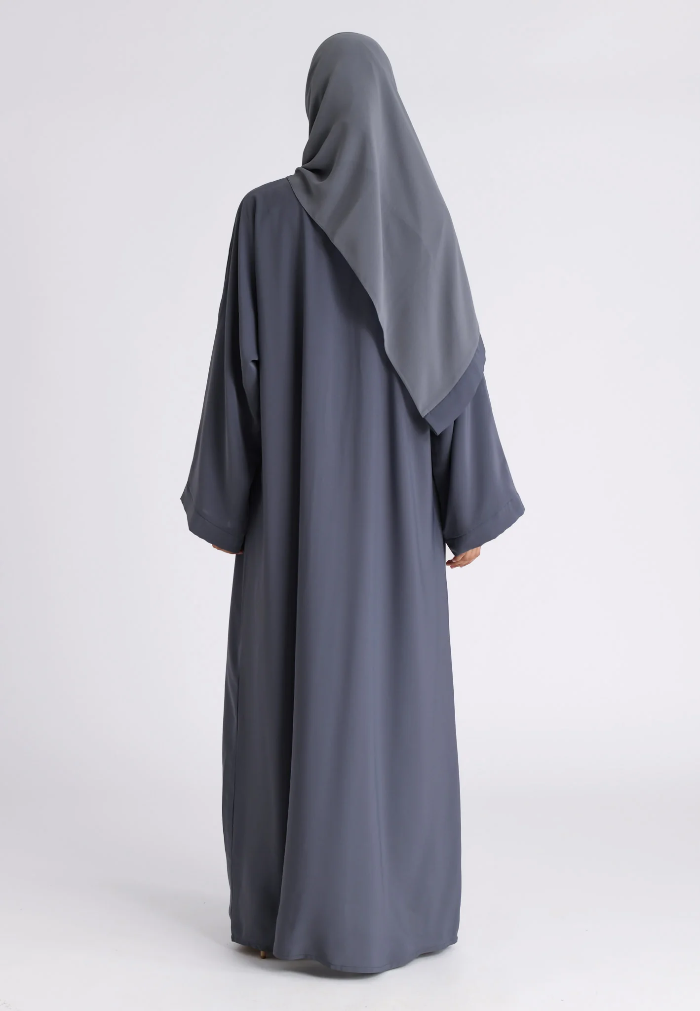 Plain Pearl Grey Open Abaya (Premium) - Hayah Al-Muslimah