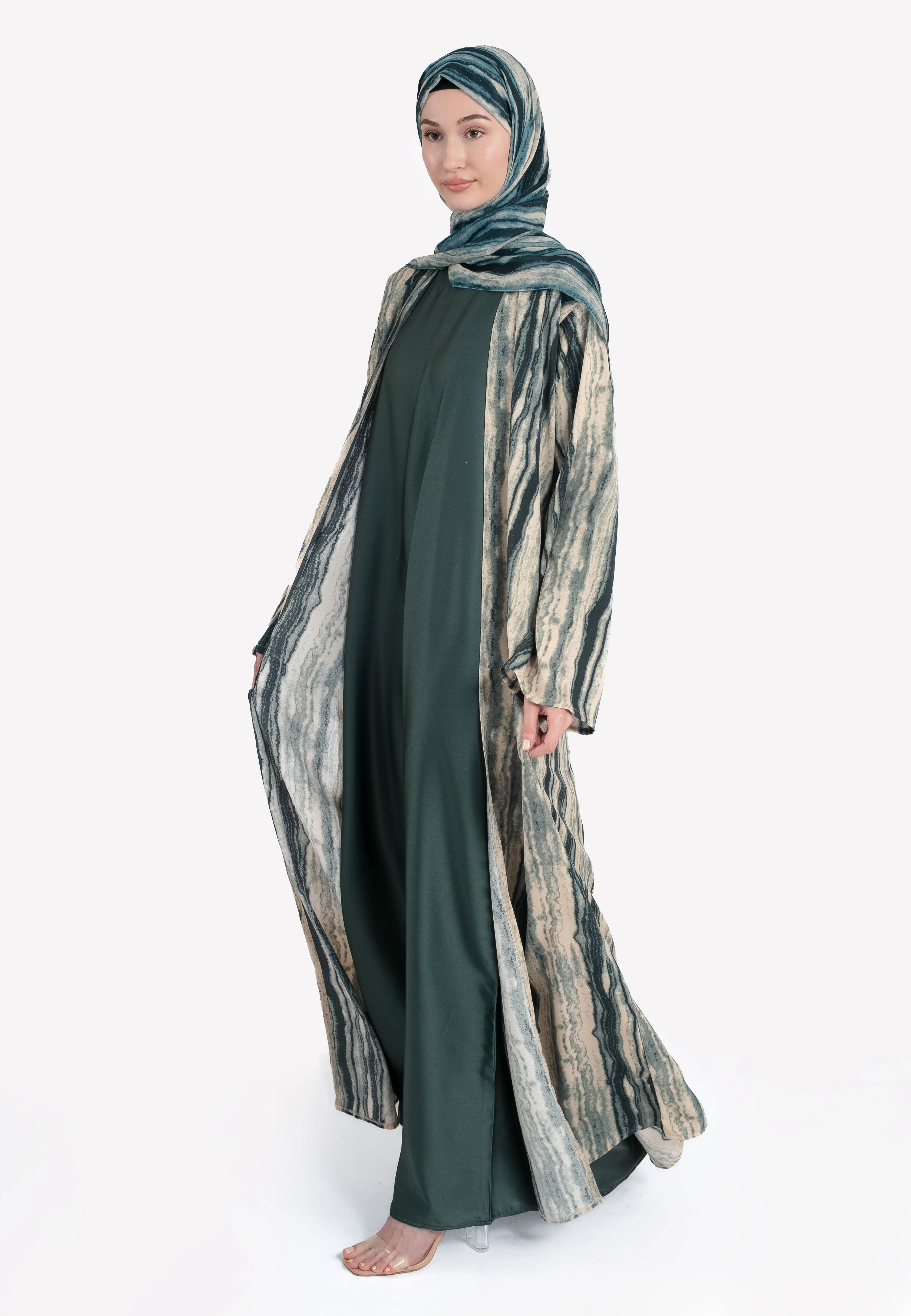 Malachite Marble Kimono Open Abaya Set - Hayah Al-Muslimah