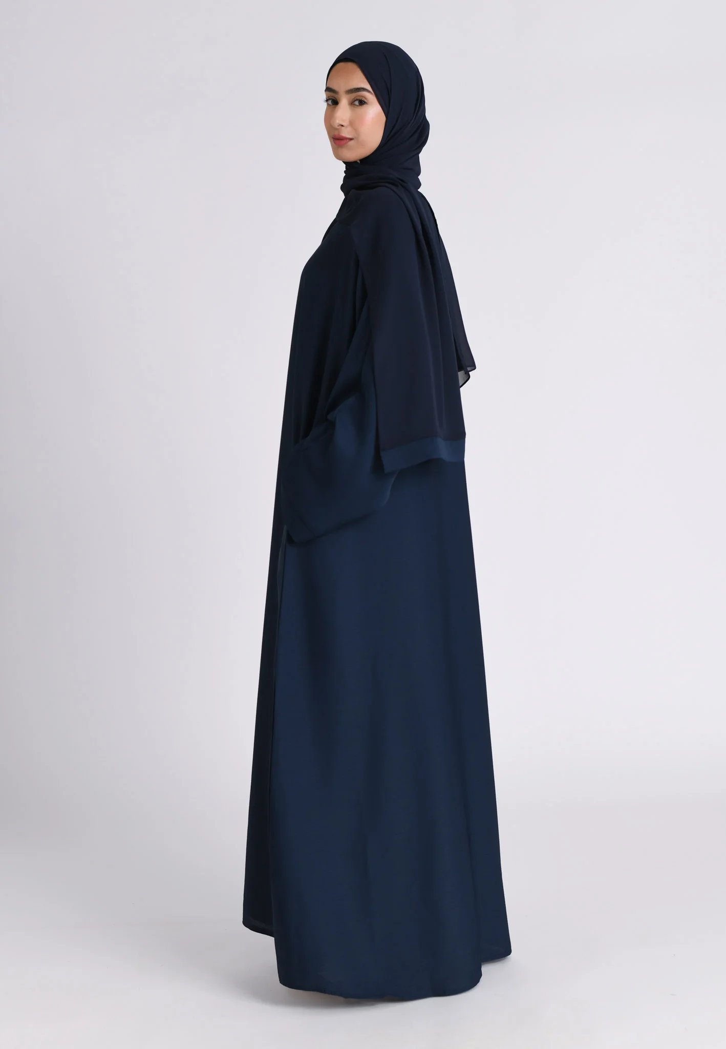 Navy Textured Abaya With Zip Pockets (Premium) - Hayah Al-Muslimah
