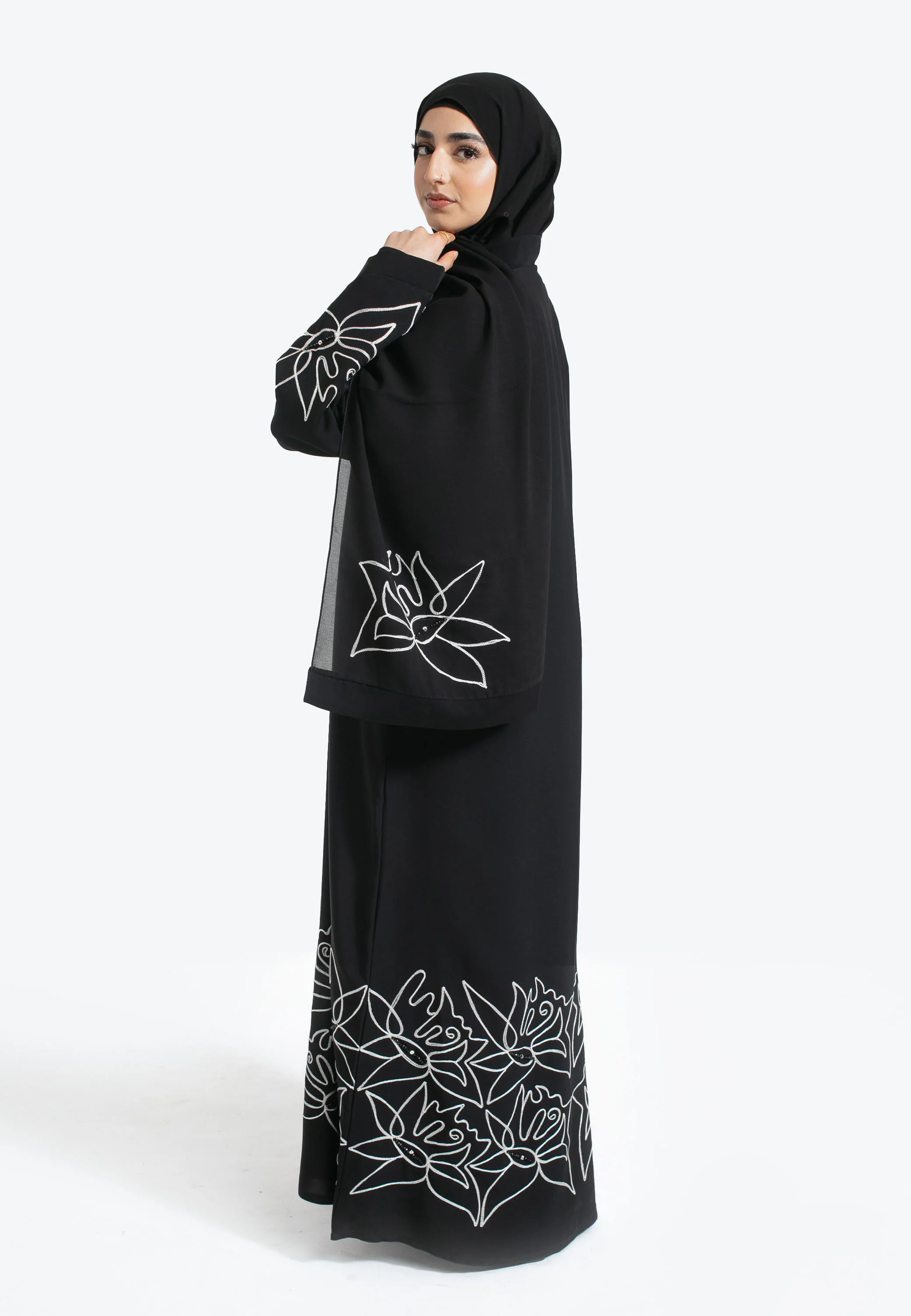 Premium Black Abstract Open Abaya - Hayah Al-Muslimah