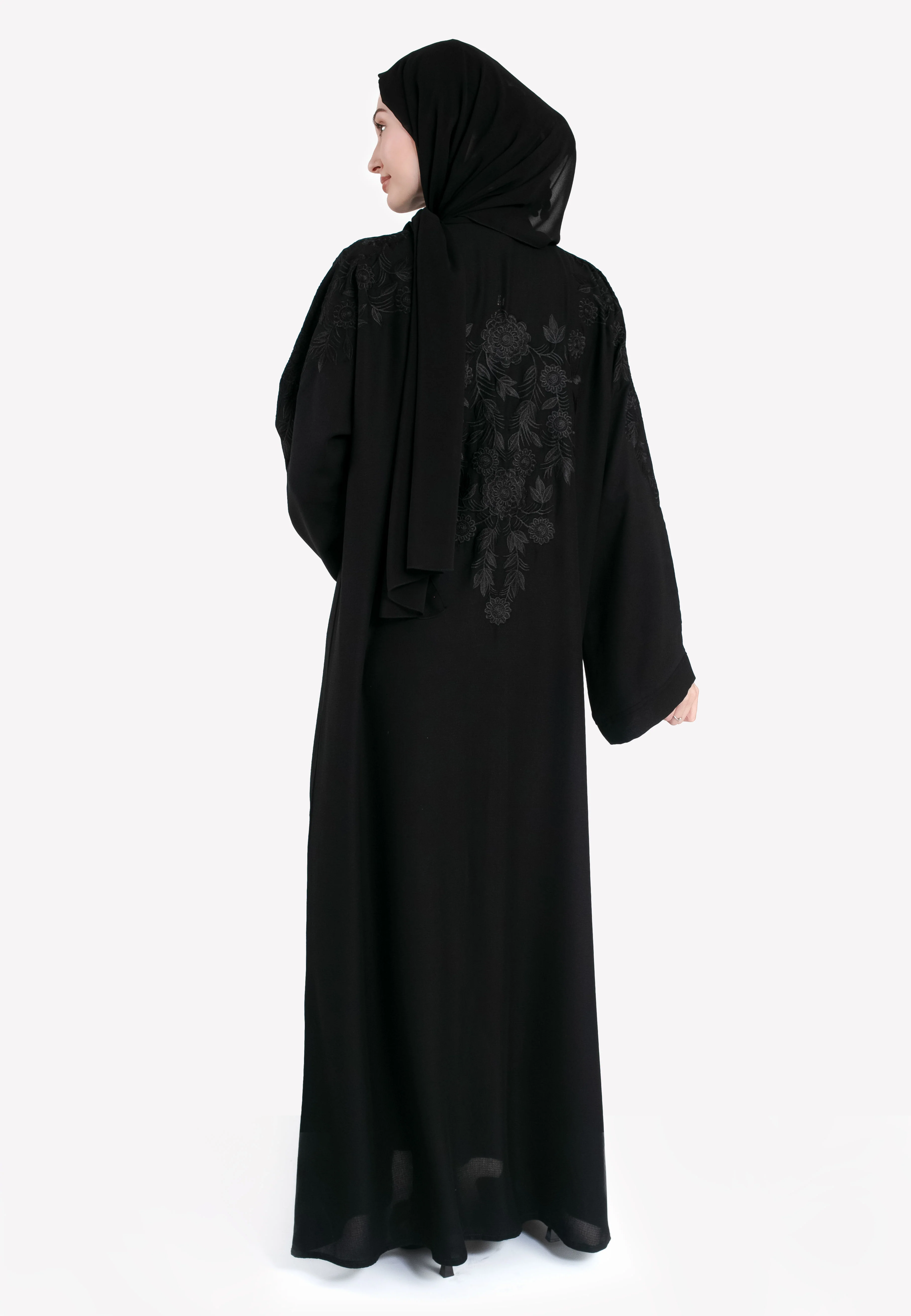 Black on Black Closed Nawra Abaya (Premium) - Hayah Al-Muslimah