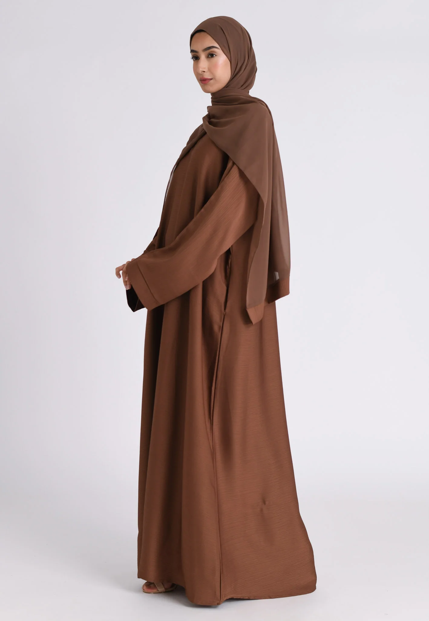 Burnt Orange Textured Abaya with Zip Pockets (Premium) - Hayah Al-Muslimah
