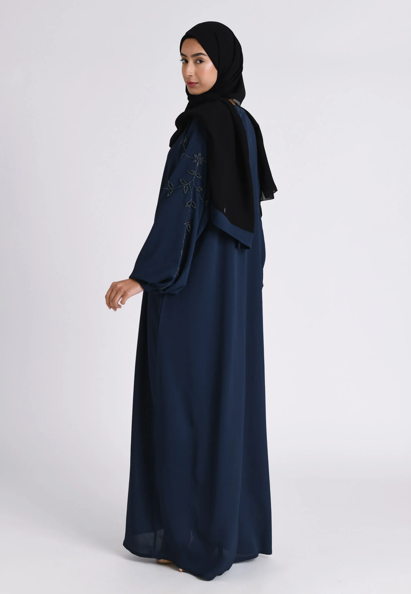 Navy Embellished Cuff Sleeves Abaya (Premium) - Hayah Al-Muslimah