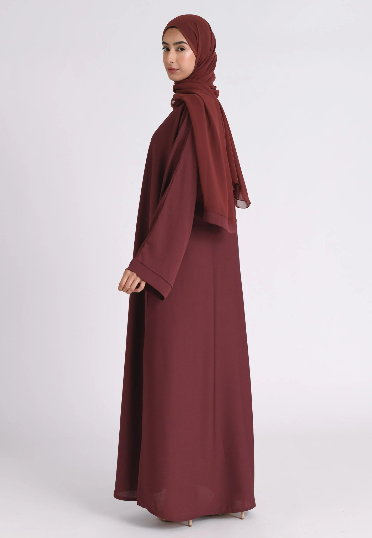 Dusty Mauve Textured Abaya With Zip Pockets (Premium) - Hayah Al-Muslimah
