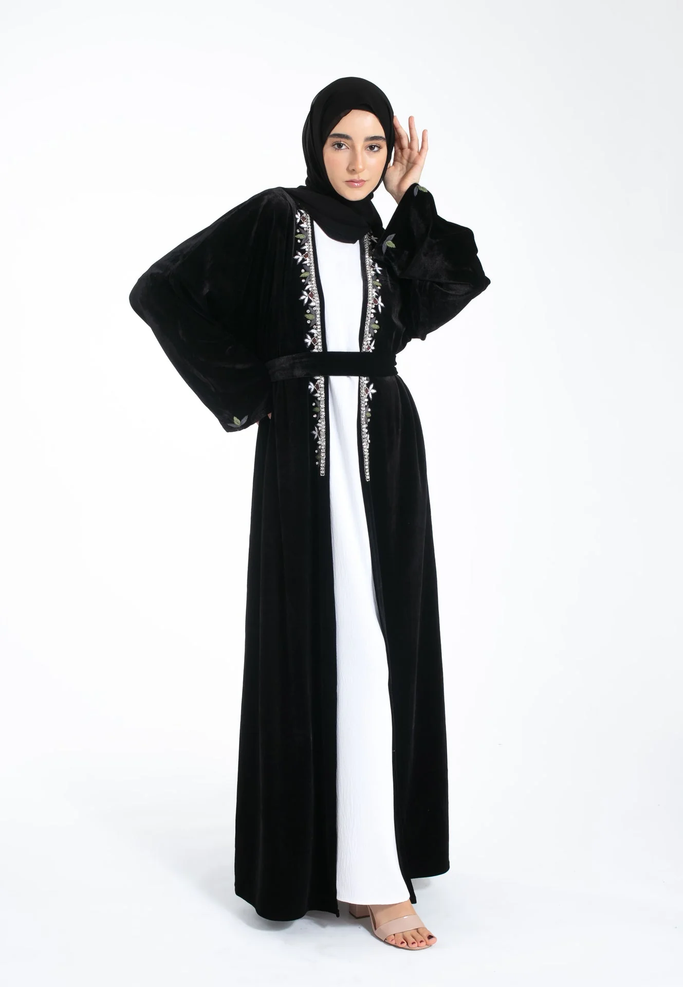 Luxury Noir Velvet Kimono Open Abaya - Hayah Al-Muslimah