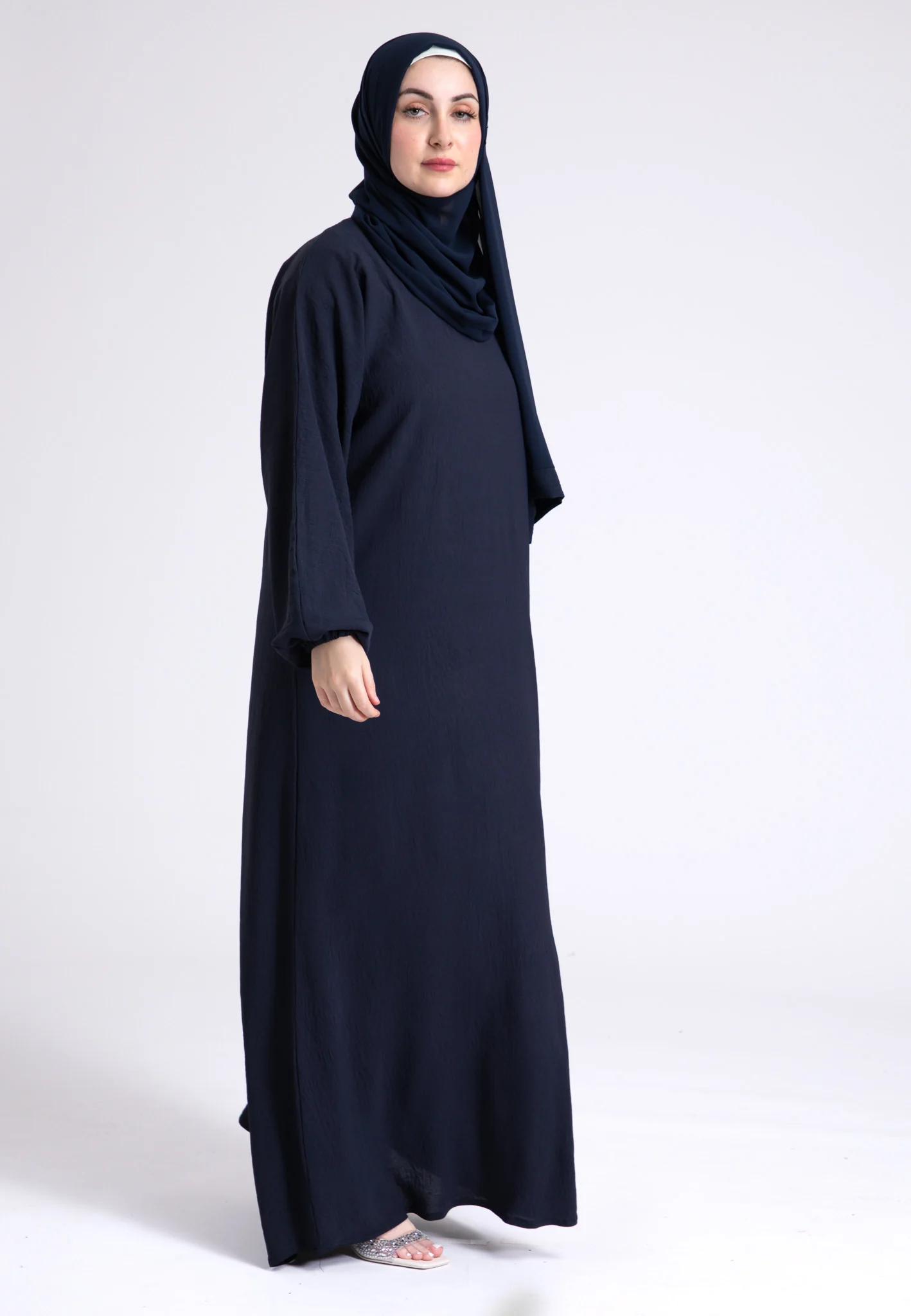 Basic Everyday Abaya With Elasticated Sleeves - Navy - Hayah Al-Muslimah